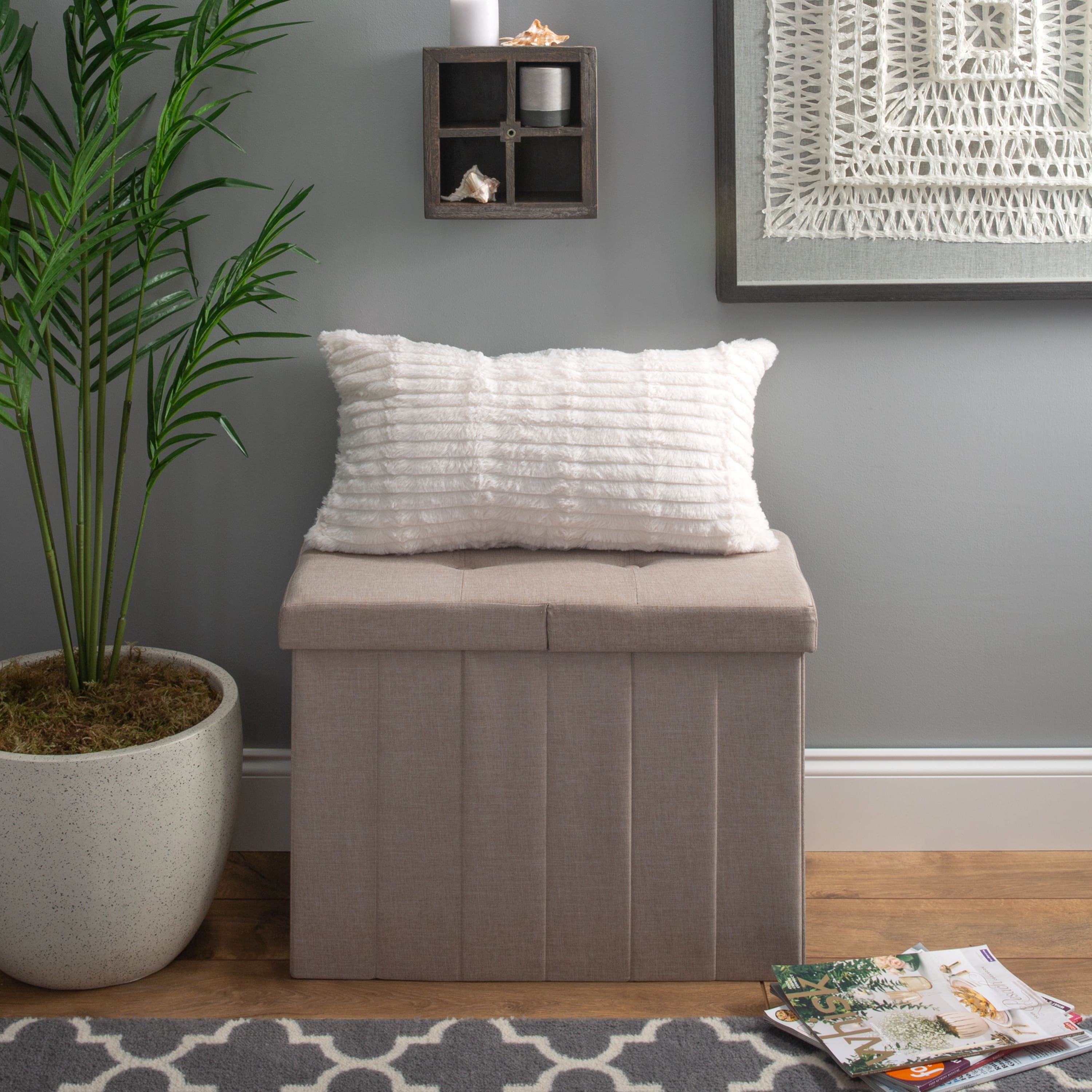 Simplify Natural Collapsible Flip Top Hamper Ottoman