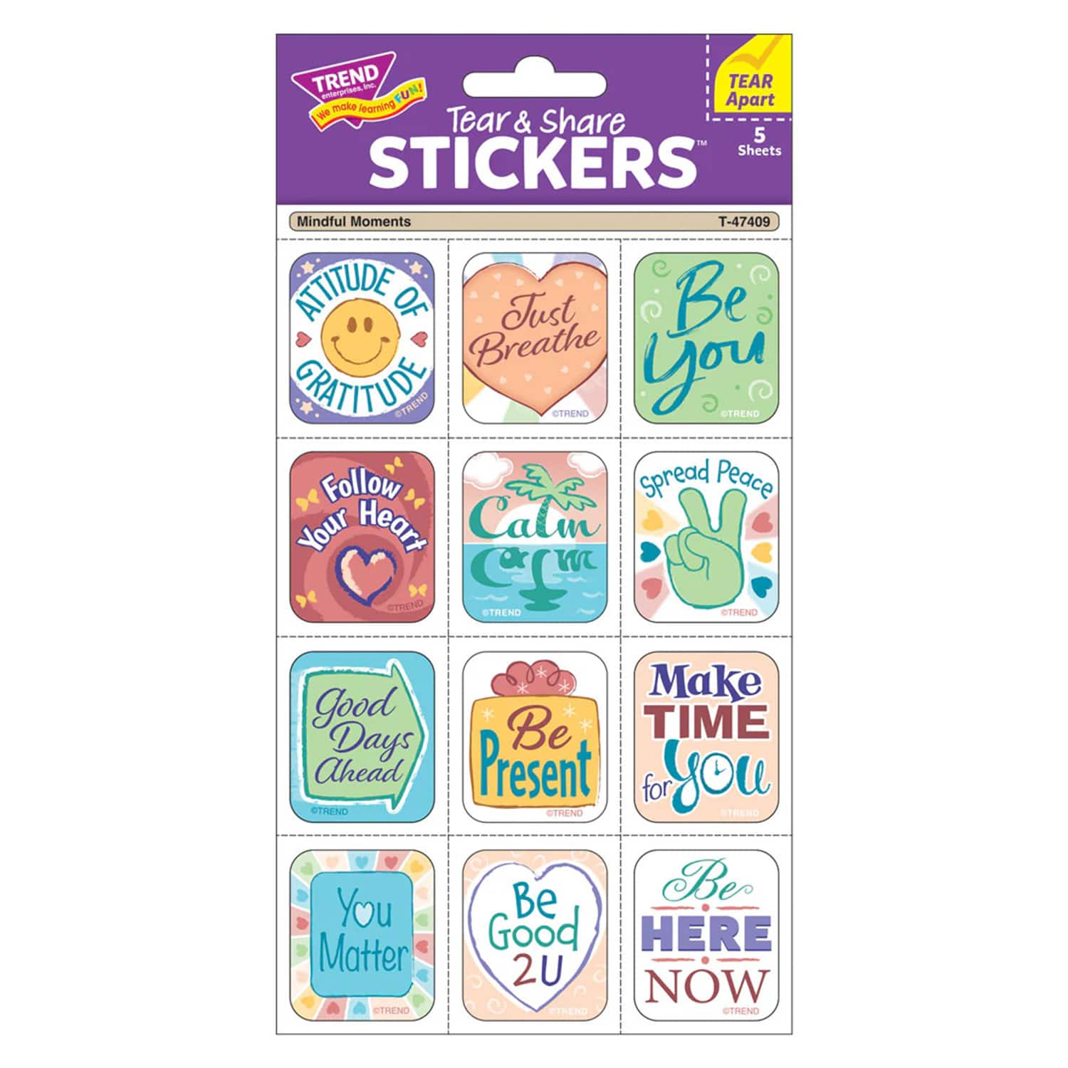 TREND Enterprises® Mindful Moments Tear & Share Stickers™, 6 Packs of 60