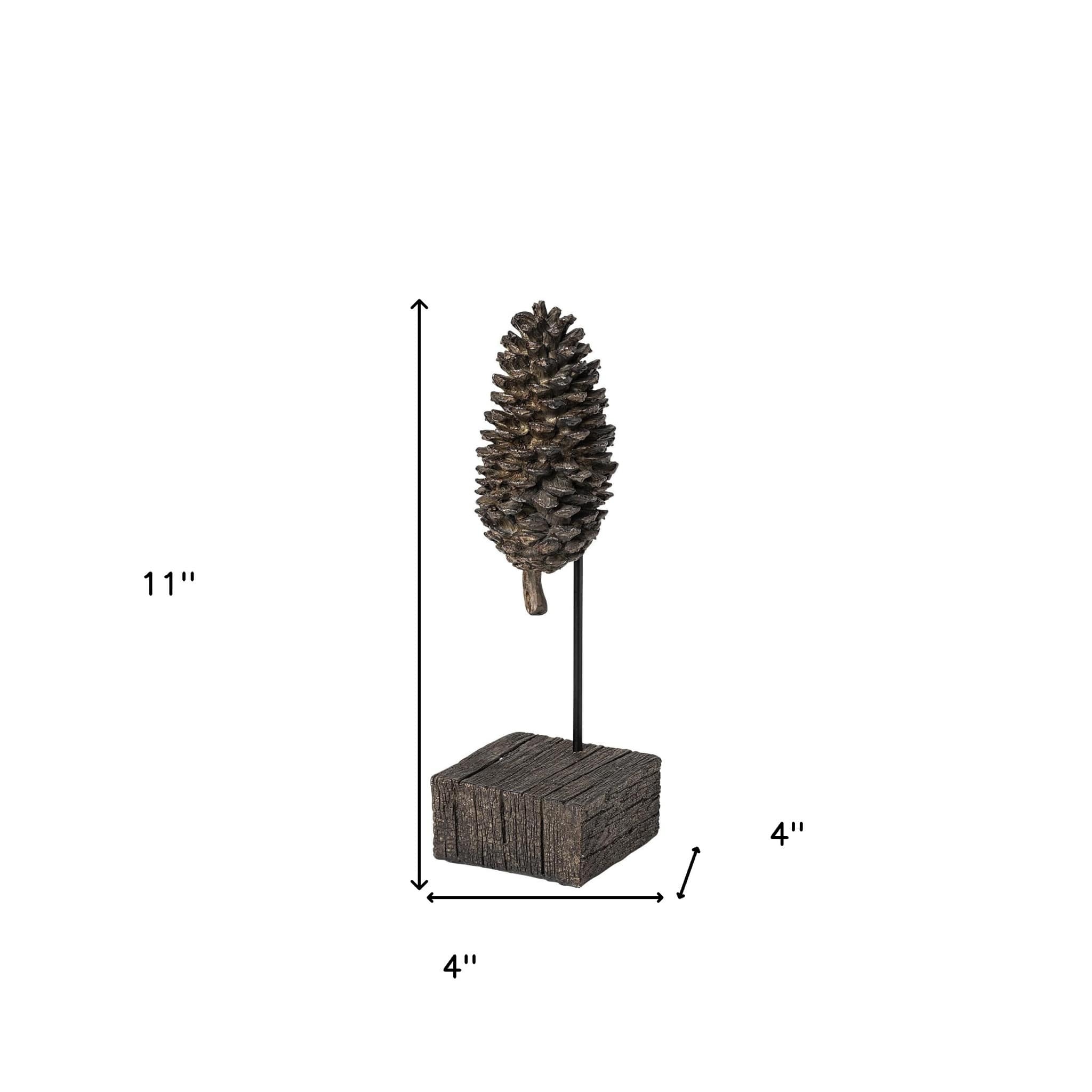 HomeRoots 11" Golden Brown Resin Pinecone Tabletop Sculpture