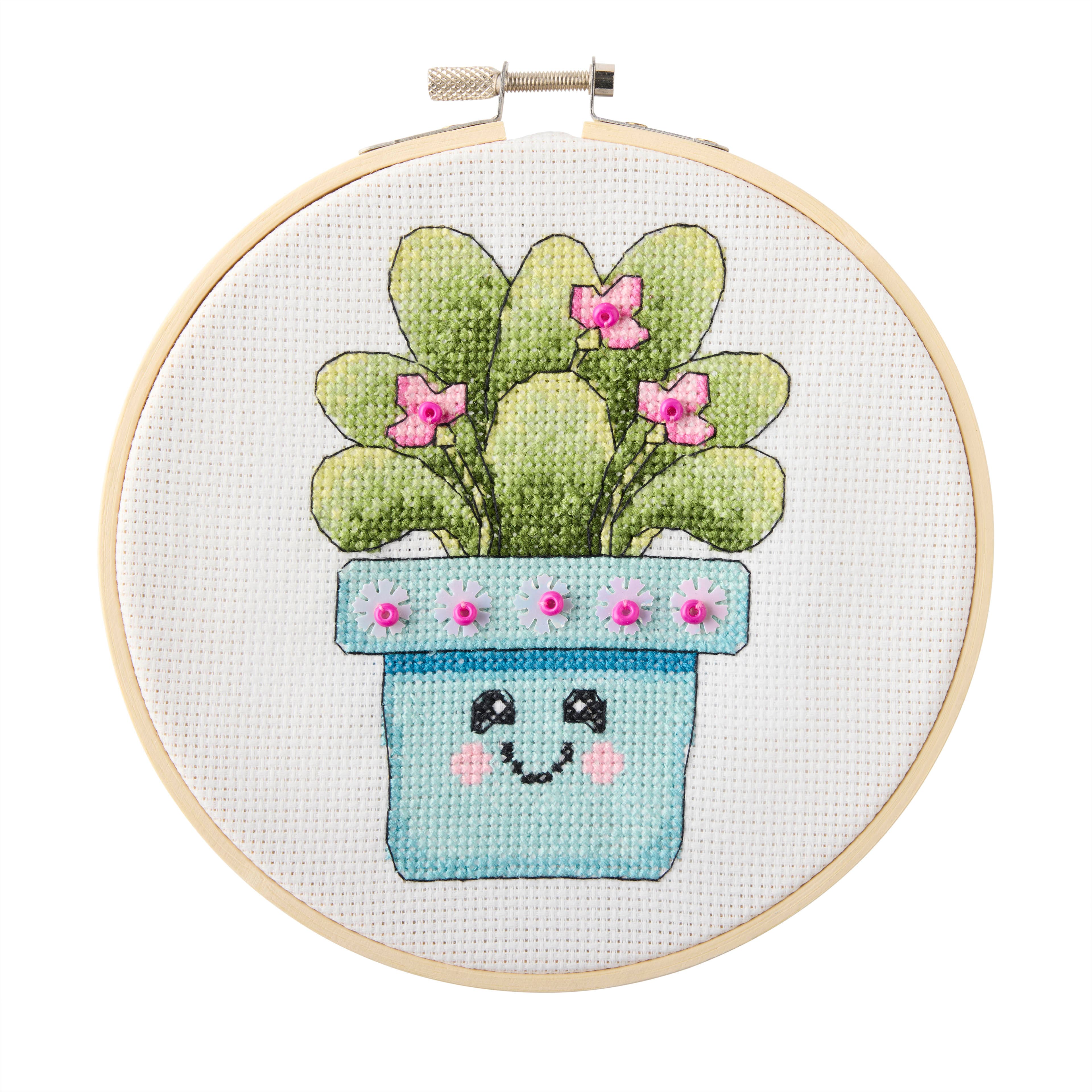 Summer Kawaii Potted Plant Counted Cross Stitch Kit by Loops & Threads®