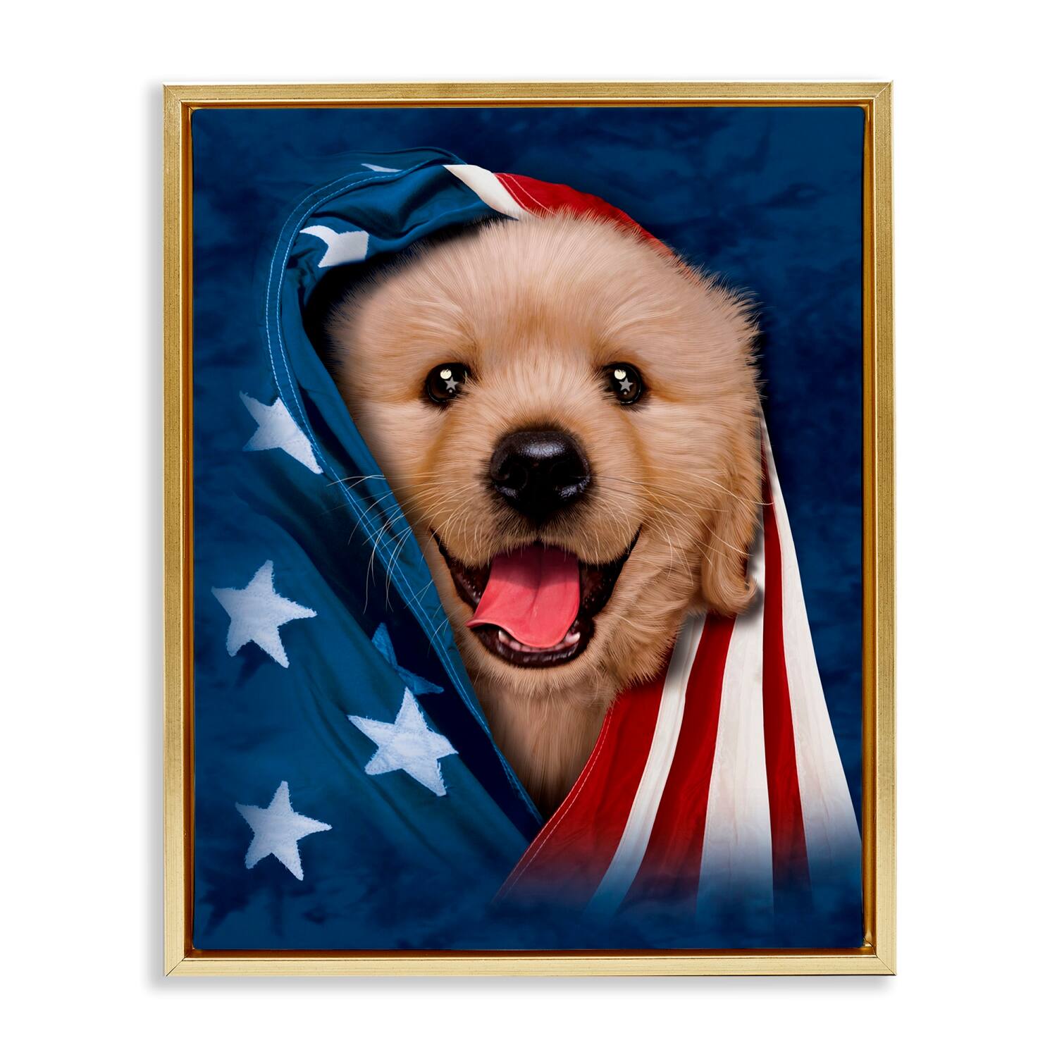 Stupell Industries Puppy & American Flag Floater Framed Art
