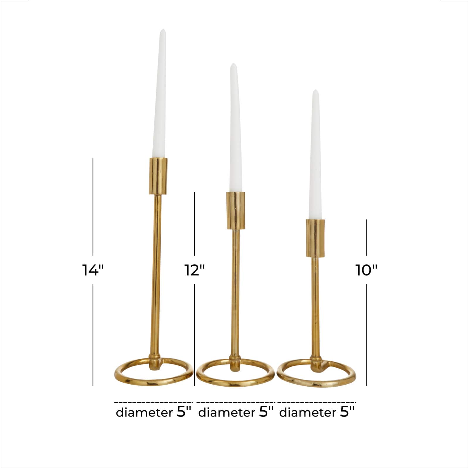 Set of 3 Gold Aluminum Contemporary Candle Holders, 14" x 5" x 5"
