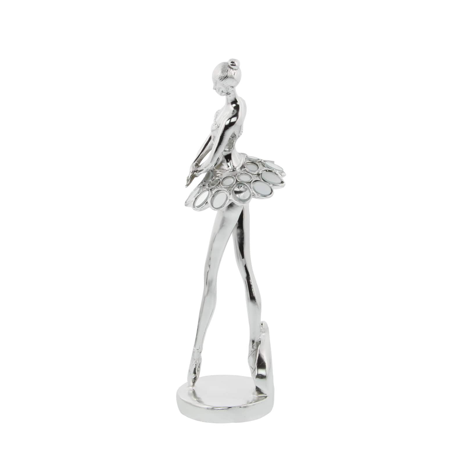 Set of 3 Silver Polystone Modern Dancer Sculpture, 14", 14", 12"