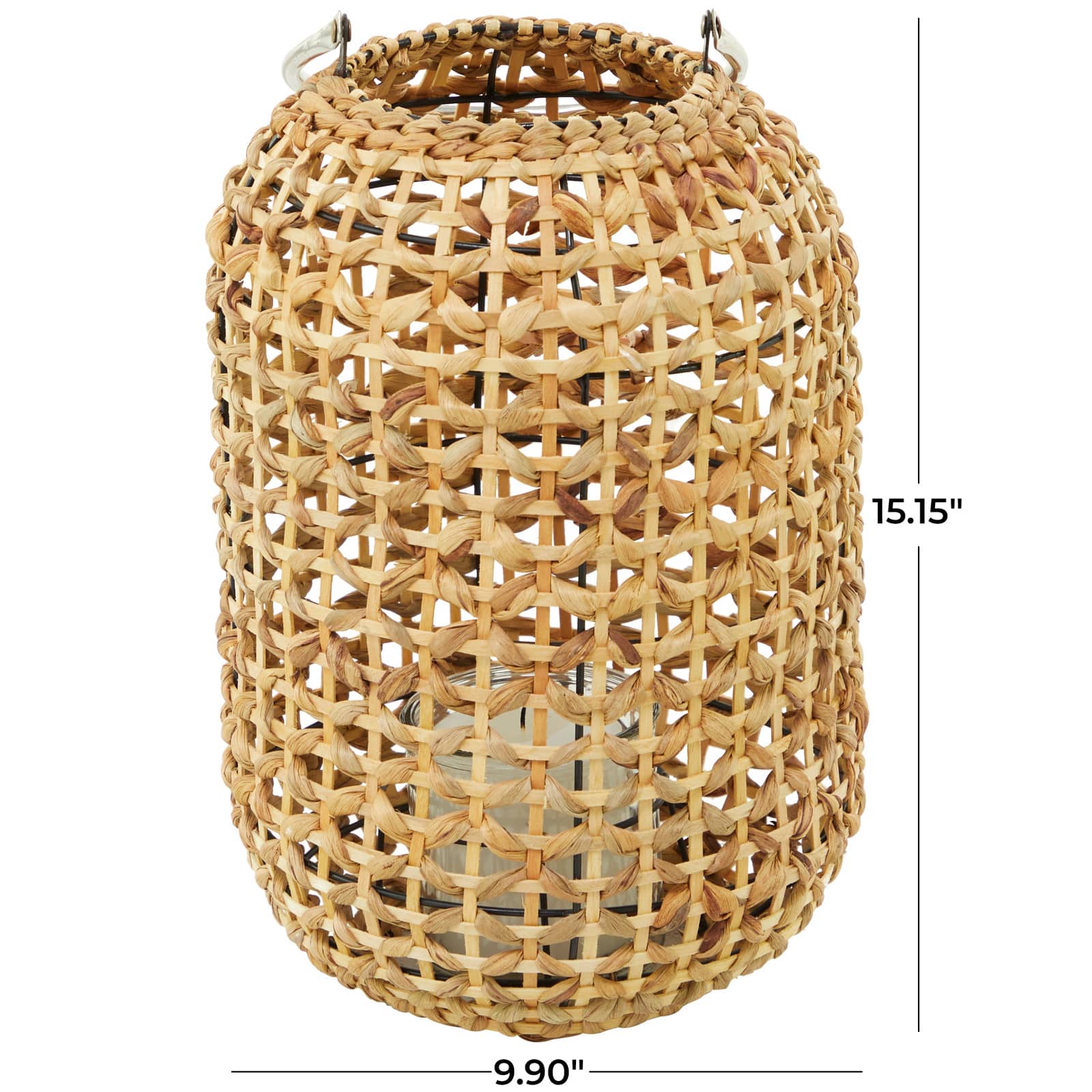 15" Brown Metal Handmade Candle Lantern with Glass Holder and Handle