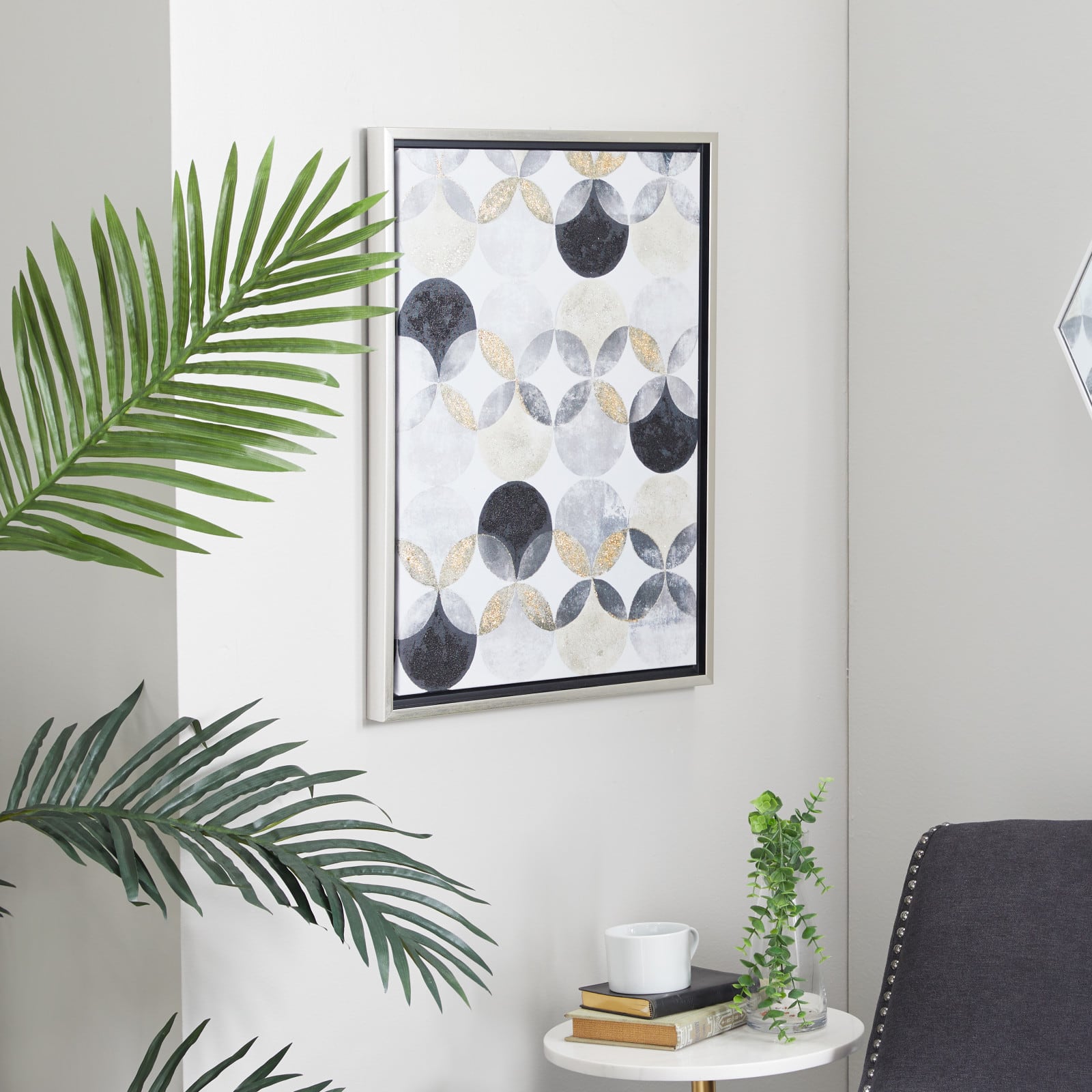 Gray Polystone Modern Framed Wall Art, 24" x 18" x 2"