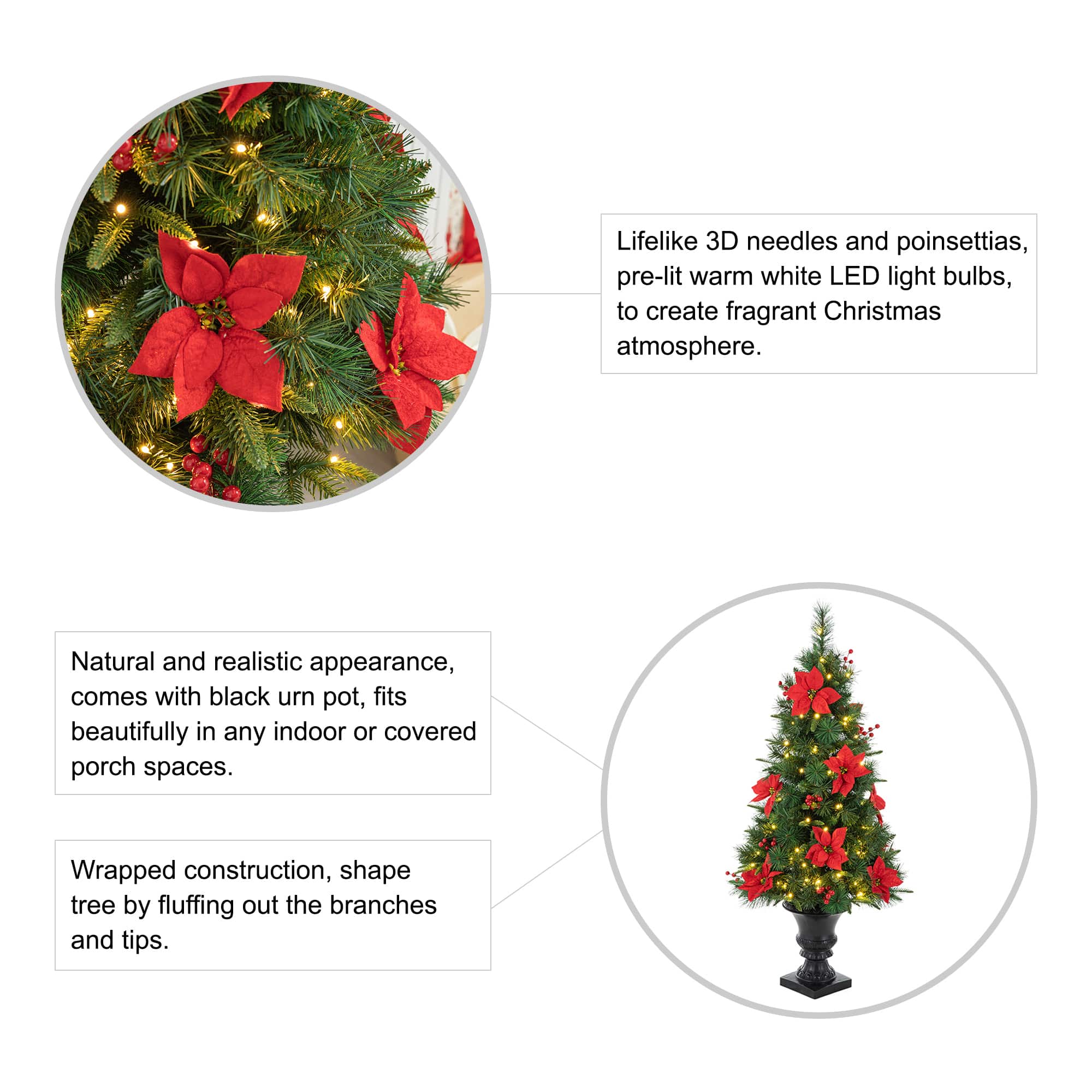 2 Pack 4ft. Pre-Lit Pine Artificial Christmas Porch Tree