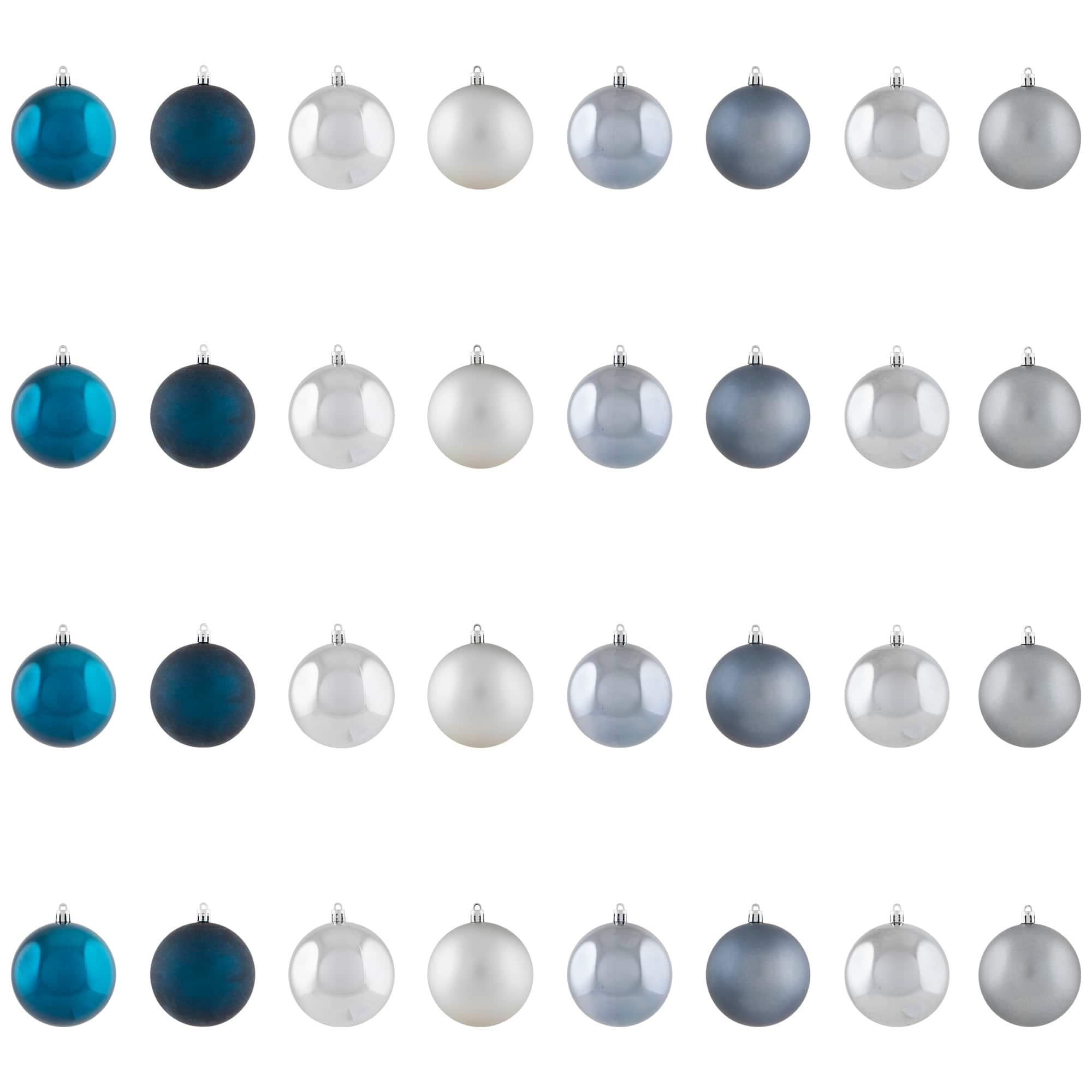 Shatterproof 2-Finish Christmas Ball Ornaments - 3.25" (80mm) - Blue and Silver - 32ct