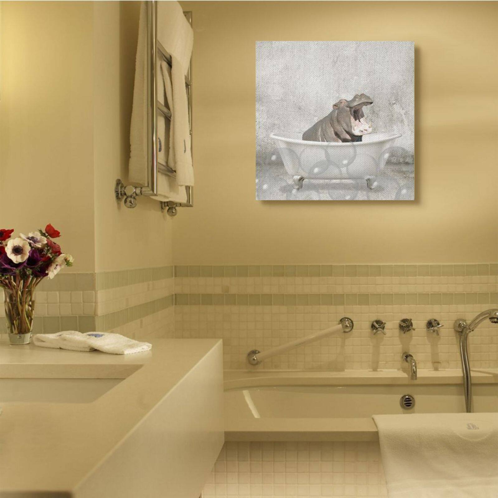 Stupell Industries Baby Hippo Bath Time Cute Animal Canvas Wall Art