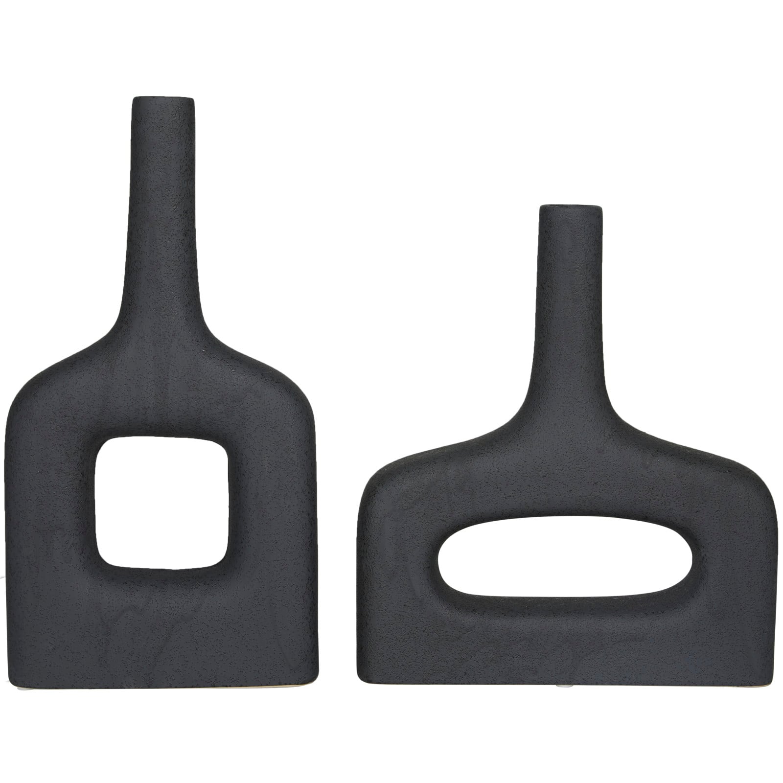 CosmoLiving by Cosmopolitan Black Ceramic Donut Shaped Vase Set of 2 16", 13"