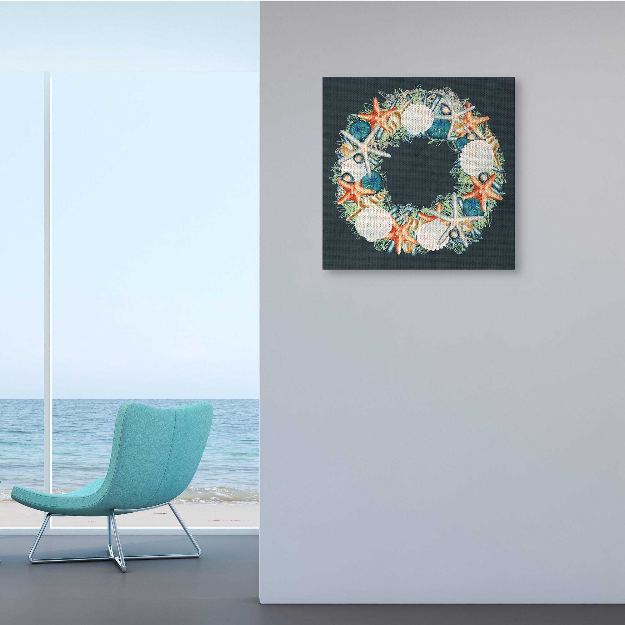 Stupell Industries Starfish and Nautical Sea Shell Wreath Canvas Wall Art