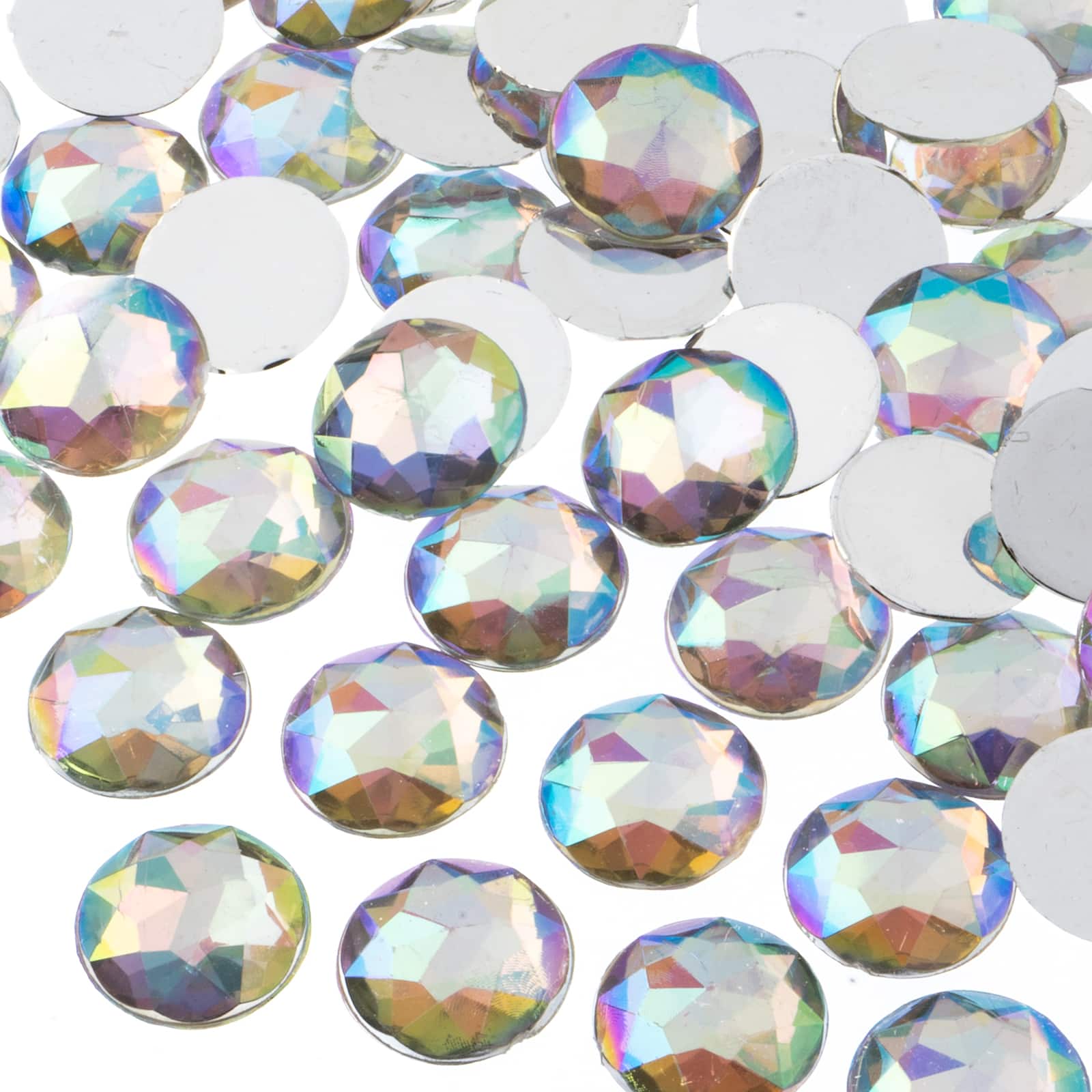 John Bead 16mm AB Acrylic Round Flat Back Rhinestones, 200ct.