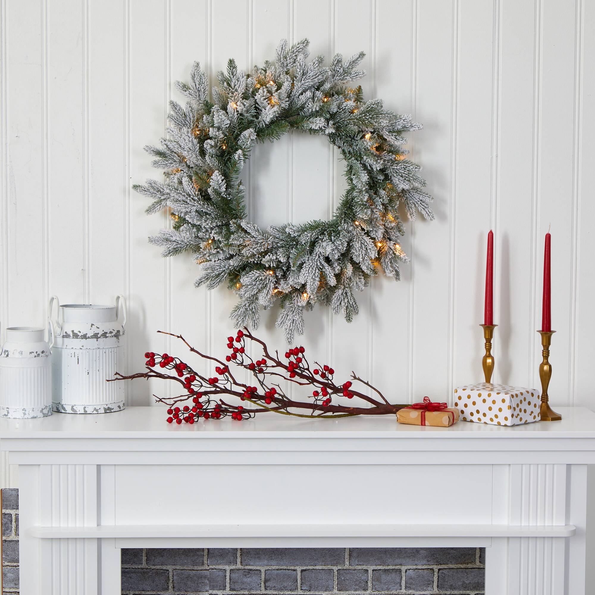 24" LED Flocked Artificial Christmas Wreath