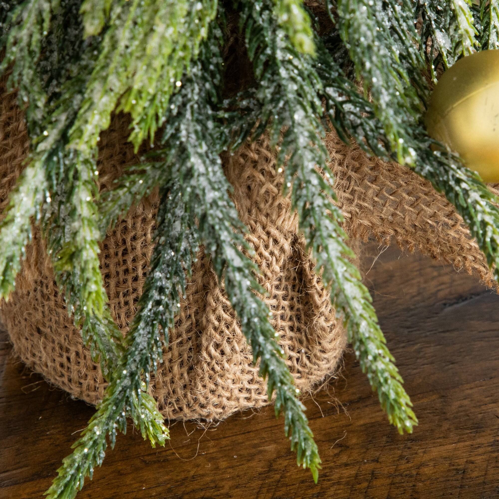 Nearly Natural 20" Unlit Artificial Snowed Down Swept Christmas Tree with Ornaments in Burlap Wrapped Base