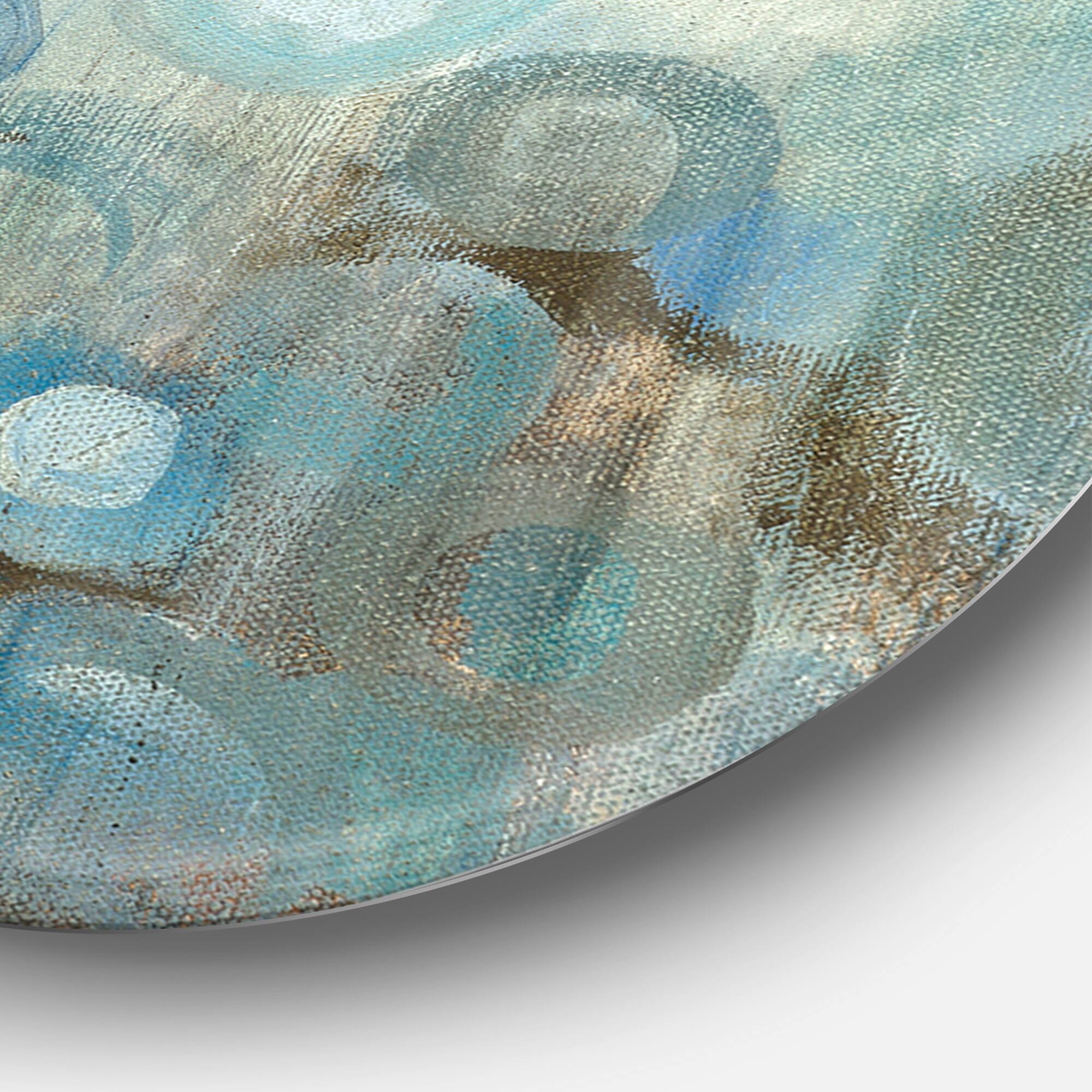 Designart - Blue and Bronze Dots on Glass II - Geometric Metal Circle Wall Art