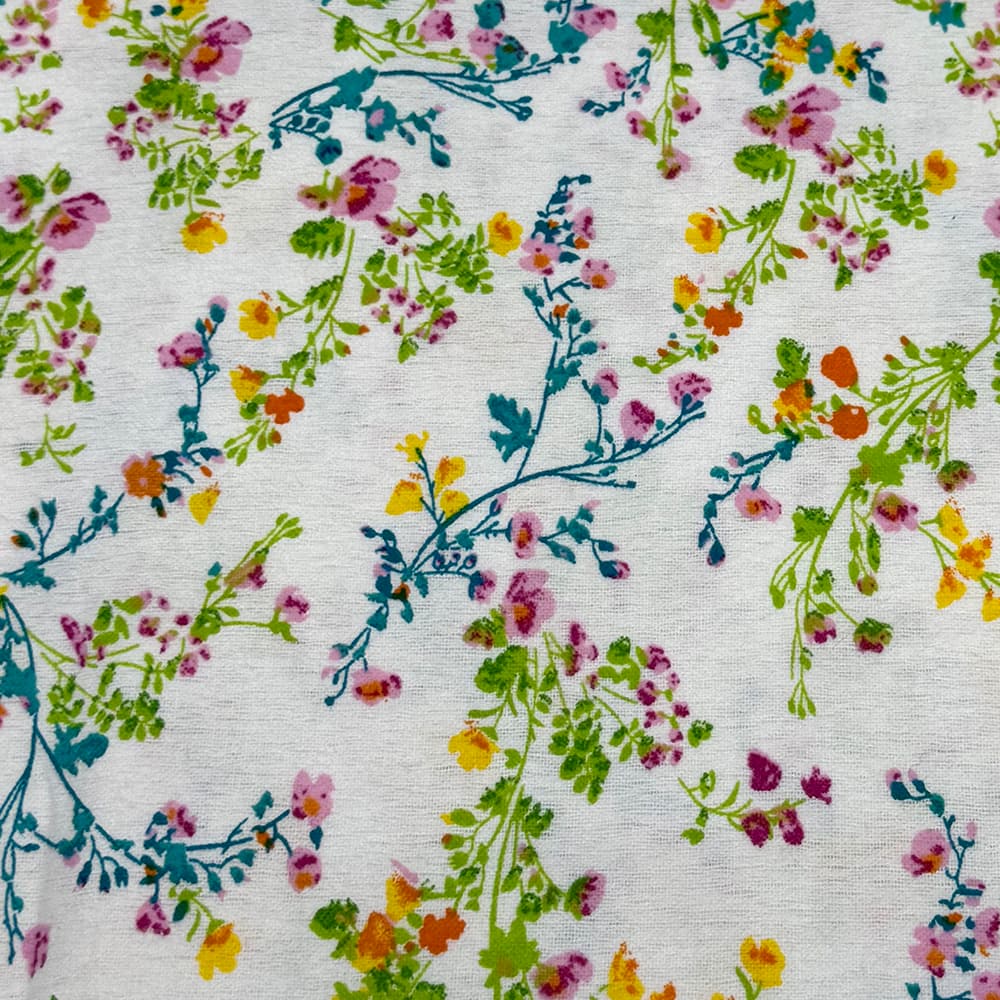 Feldman White Mepia Floral Yarn-Dyed Cotton Flannel Fabric