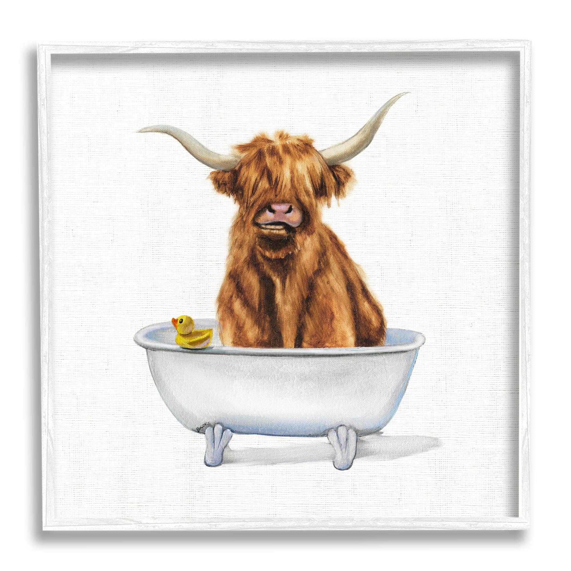 Stupell Industries Shaggy Country Cattle in Bathtub Rubber Duck Framed Wall Art