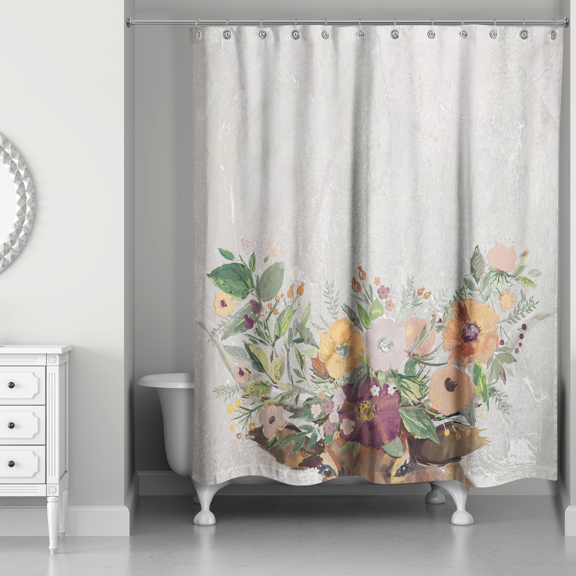 Steer with Flower Horns 71" x 74" Shower Curtain