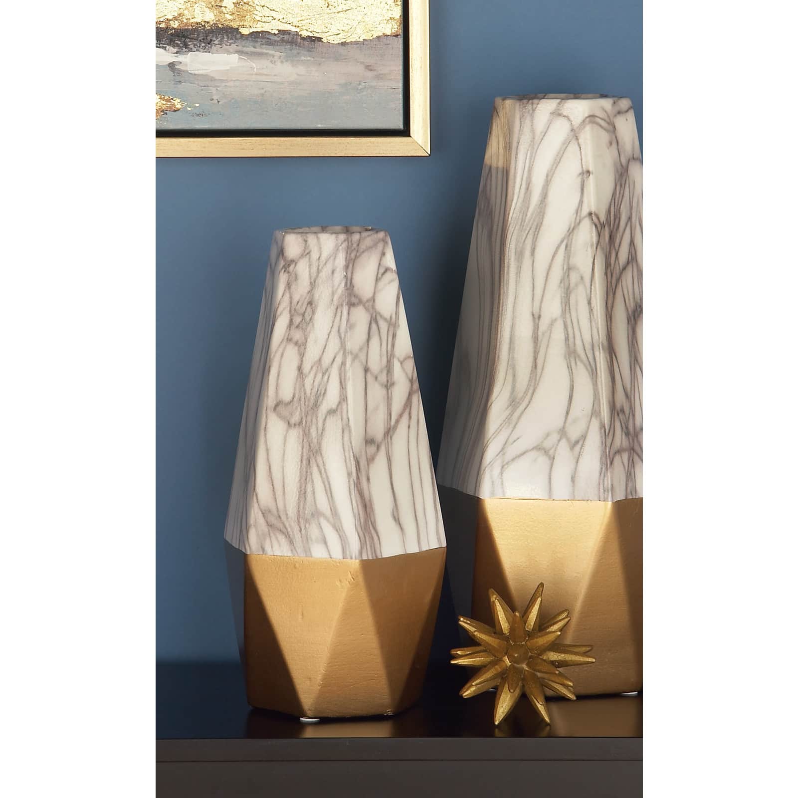 CosmoLiving by Cosmopolitan 14" Gold & Marble Stoneware Vase