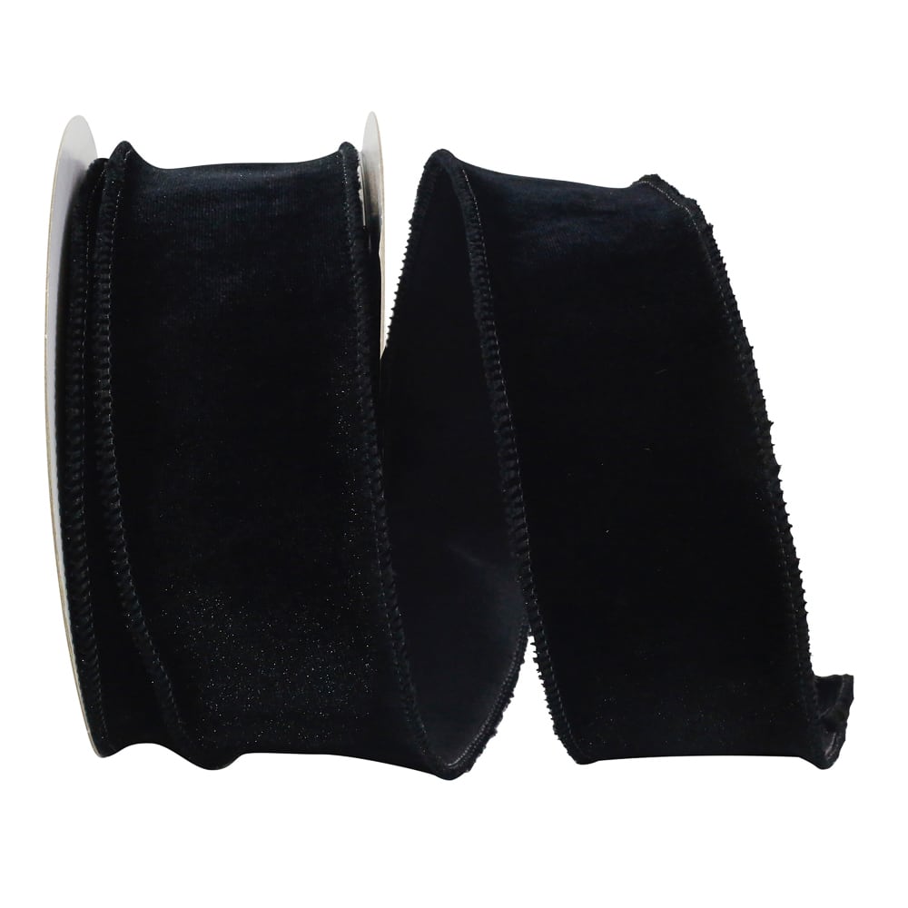 JAM Paper 2.5" x 10yd. Black Dupioni Backed Wired Plush Velvet Ribbon
