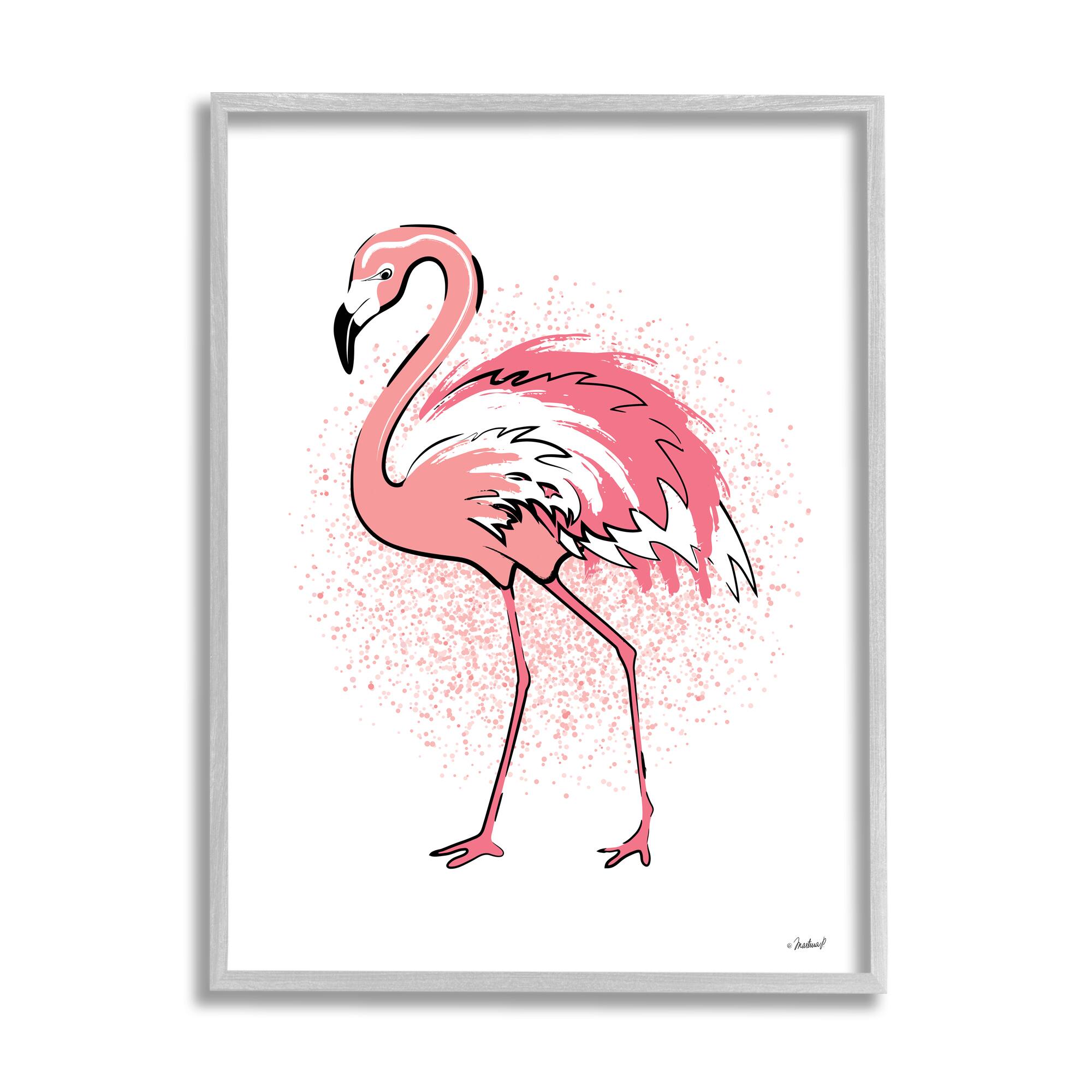 Stupell Industries Pink Splatter Flamingo Feathers Tropical Bird in Frame Wall Art