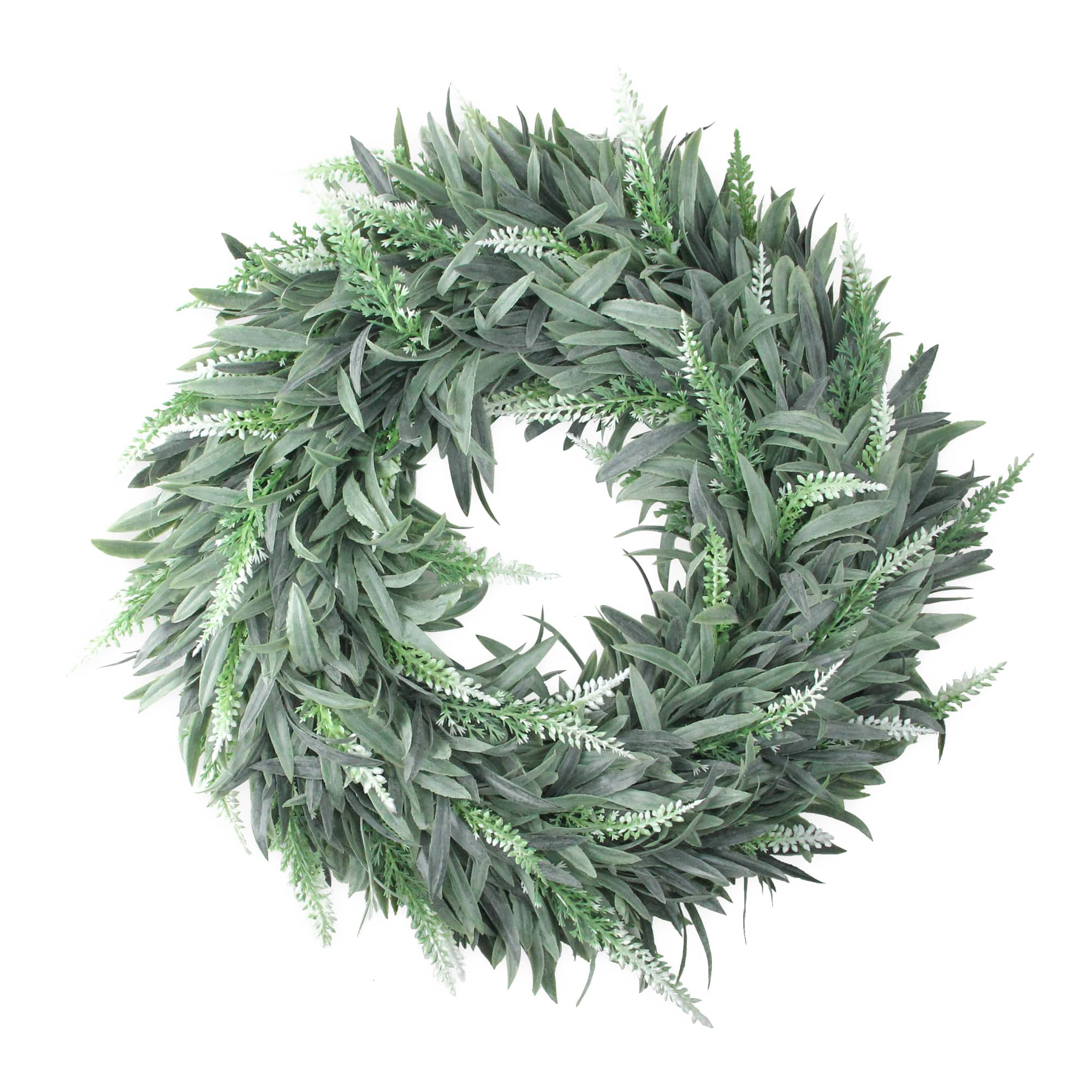 14" Green & White Wispy Lavender Spring Wreath