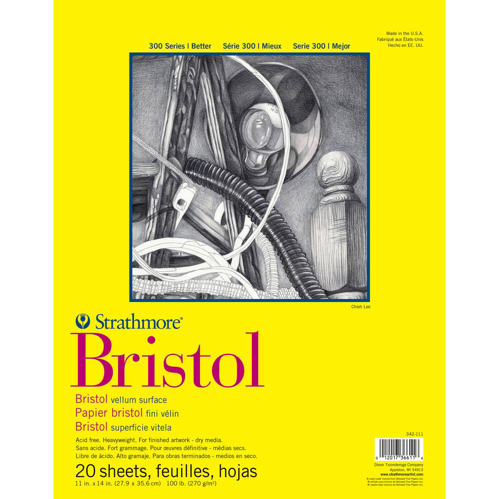 Strathmore Bristol Paper Pad, 300 Series, Tape-Bound, 20 Sheets, Vellum, 11" x 14""