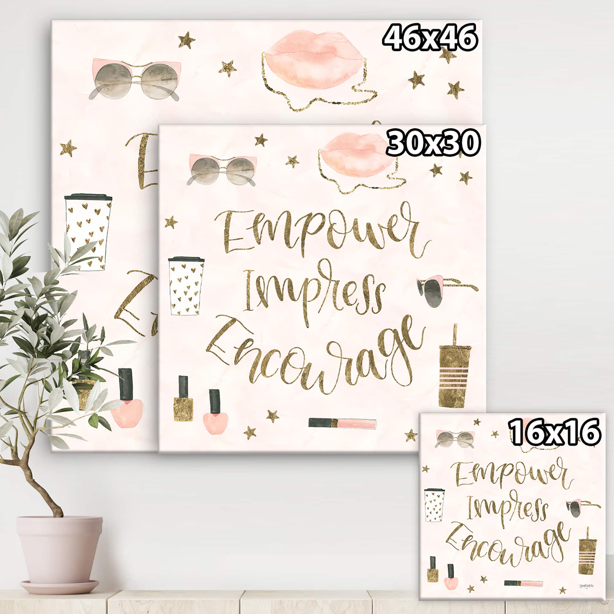 Designart - Glam Pink Ladies V - Fashion Premium Canvas Wall Art