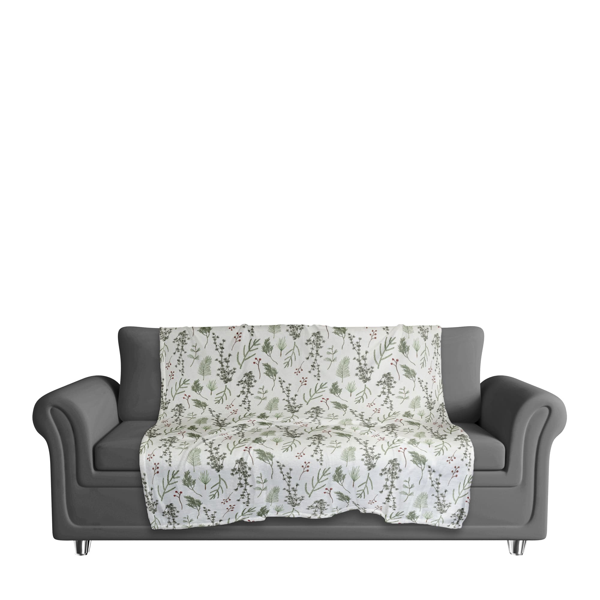 Pine Greenery on White Coral Fleece Blanket