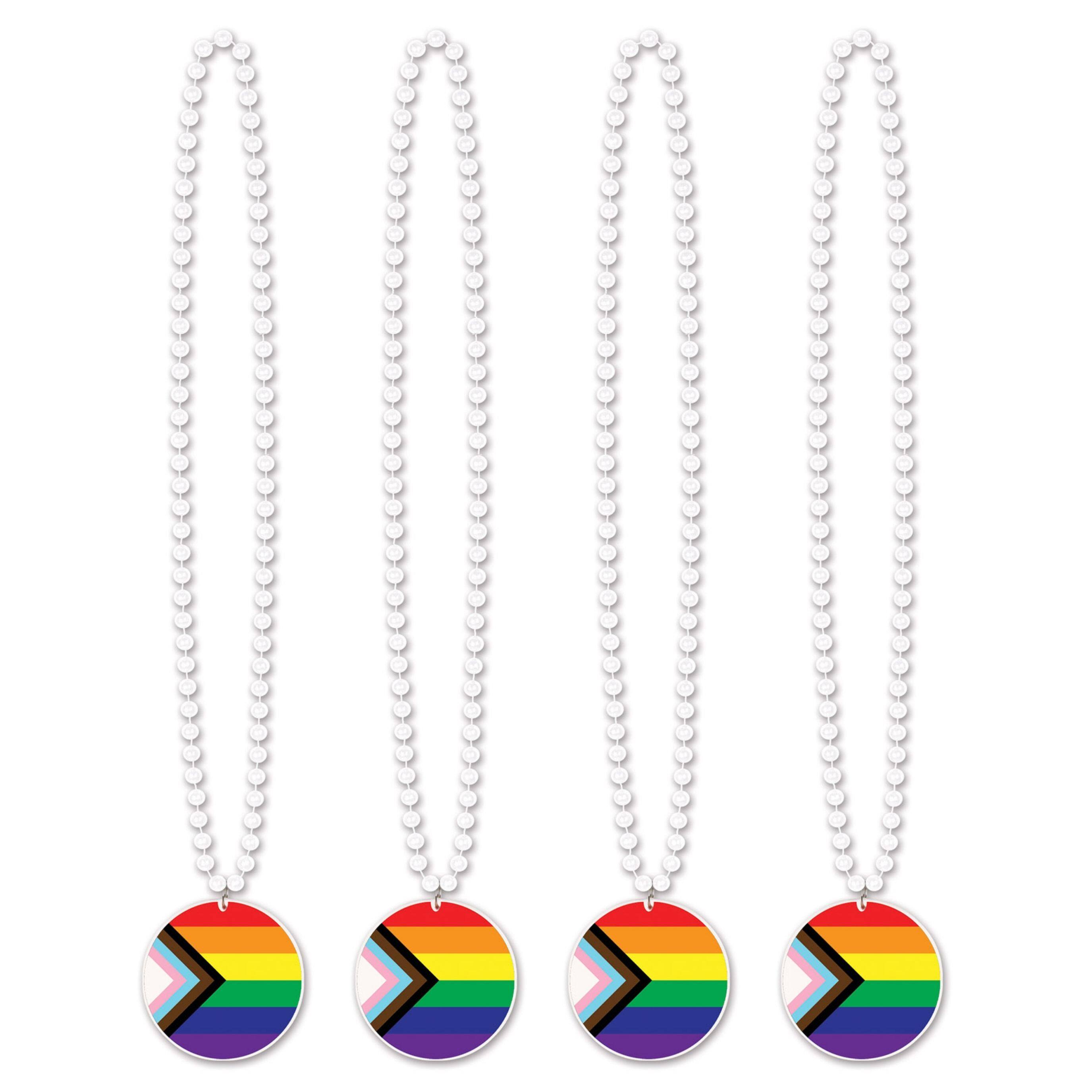 Beistle 33" Beads with Printed Pride Flag Medallions, 4ct.