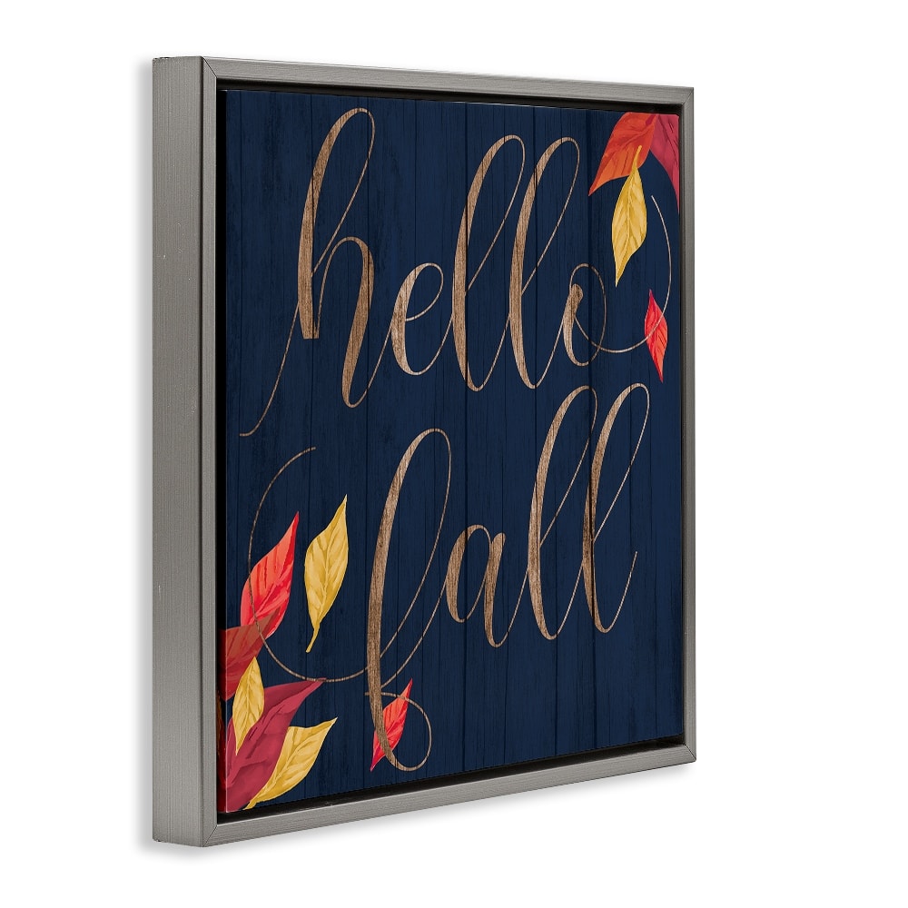 Stupell Industries Hello Fall with Autumn Foliage Floater Framed Art