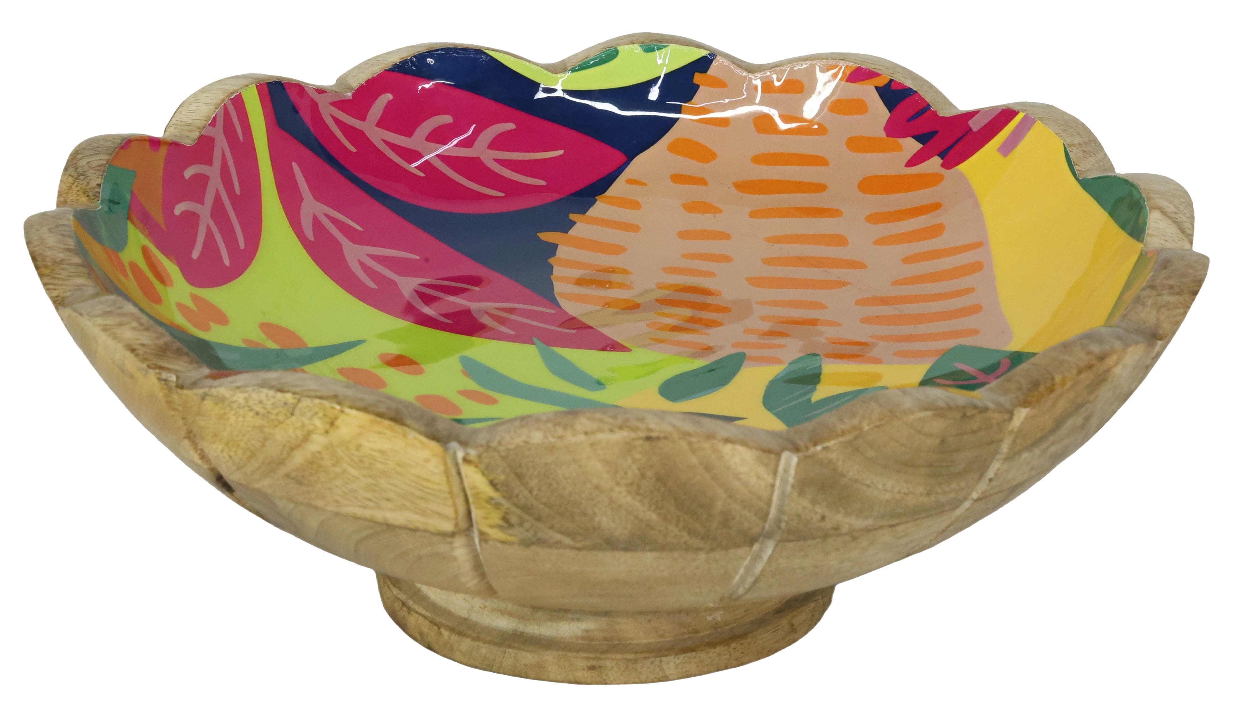 12" Abstract Floral Decorative Footed Mango Wood Bowl by Ashland®