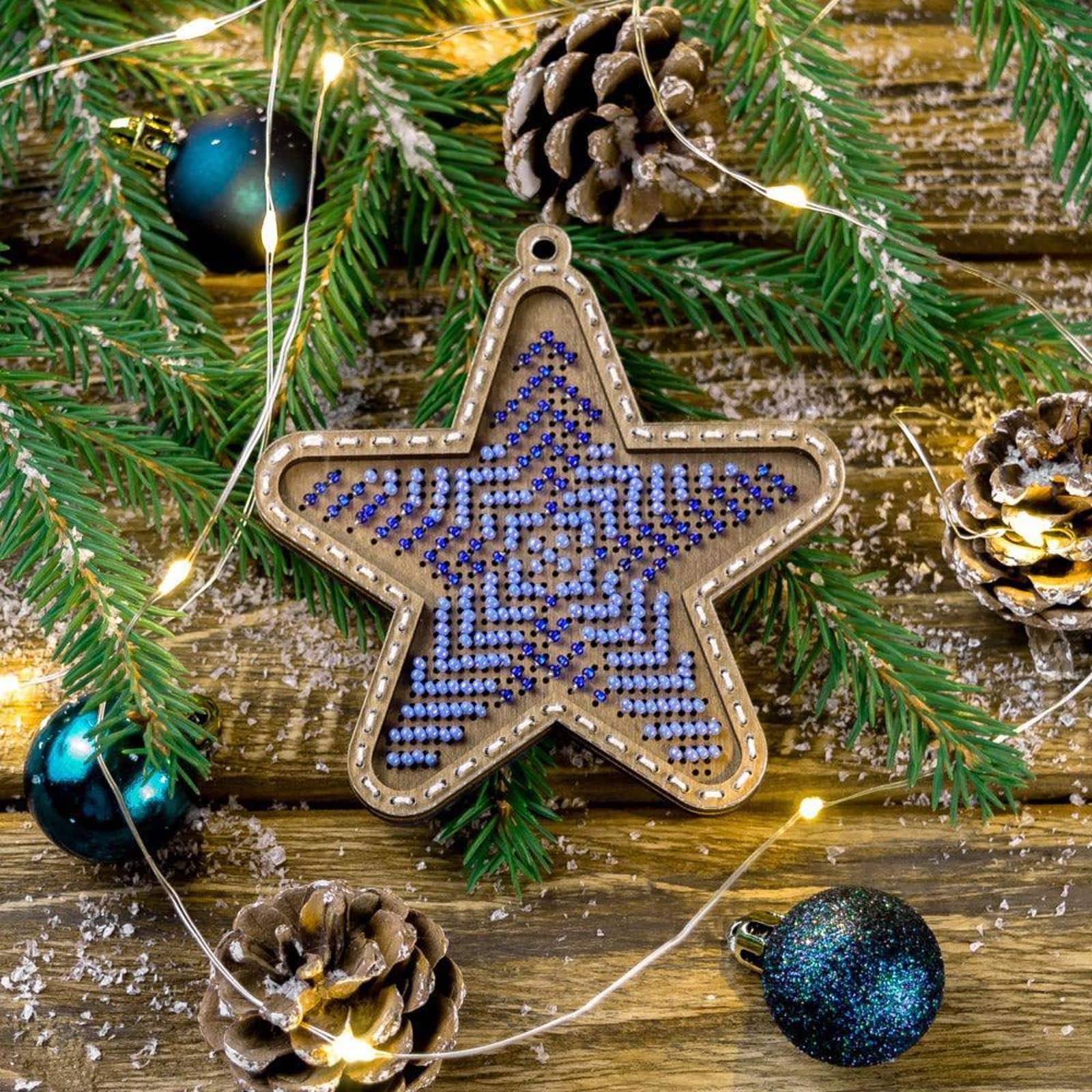 Wonderland Crafts Blue Star Bead Embroidery on Wood Kit