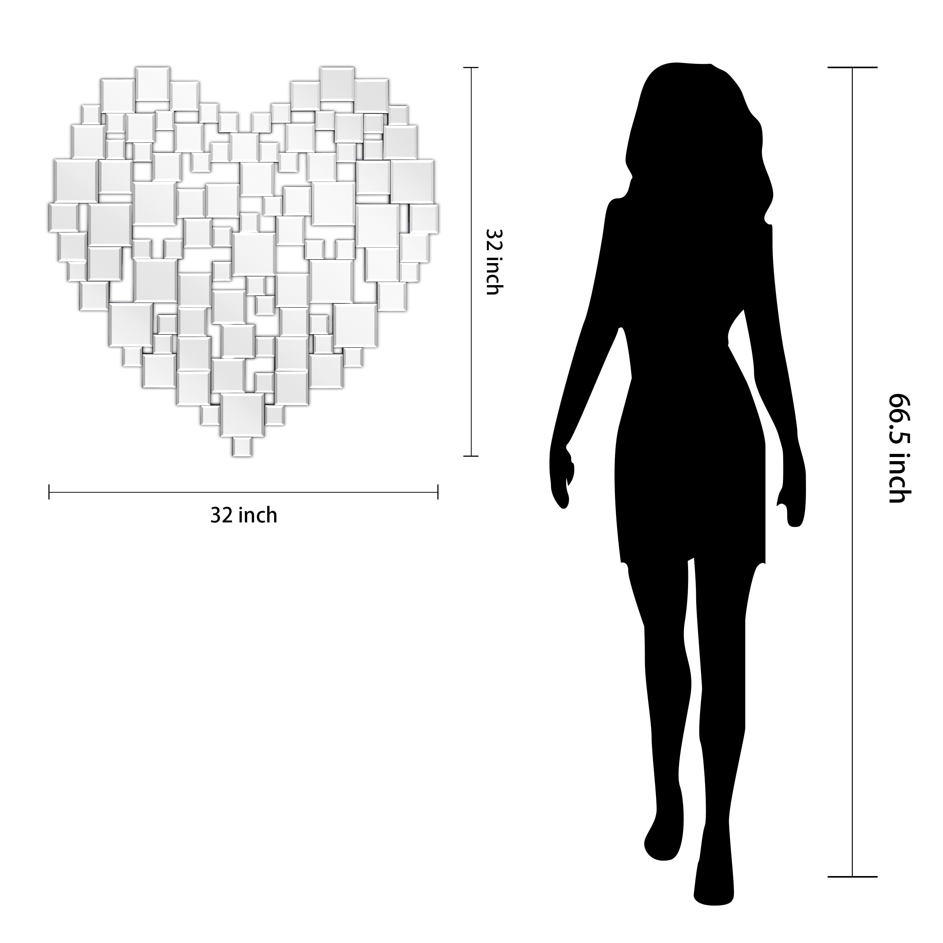 Empire Art Direct 32" x 32" Beveled Mirror Square Tessellation Heart-Shaped Wall Mirror