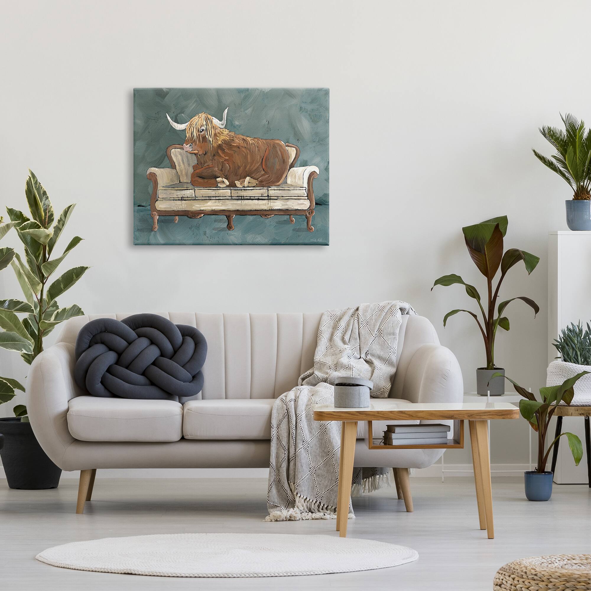 Stupell Industries Shaggy Cattle Resting Living Room Couch Green Gray Canvas Wall Art