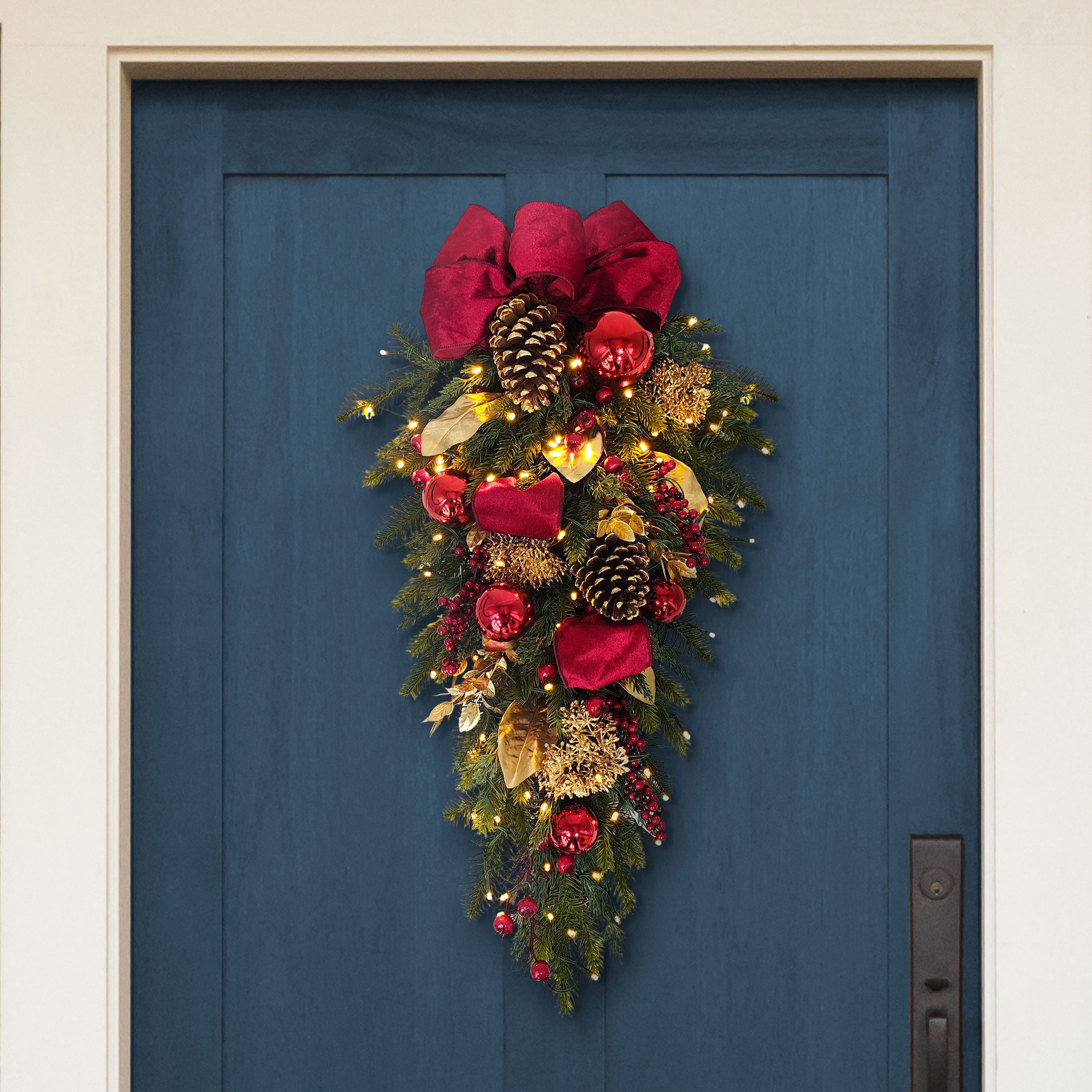 28" Pre-Lit Red & Gold Adorned Artificial Swag with LED Lights