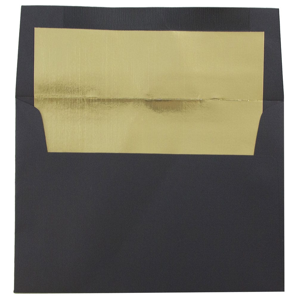 JAM Paper A6 Black Linen Gold Foil Lined Invitation Envelopes