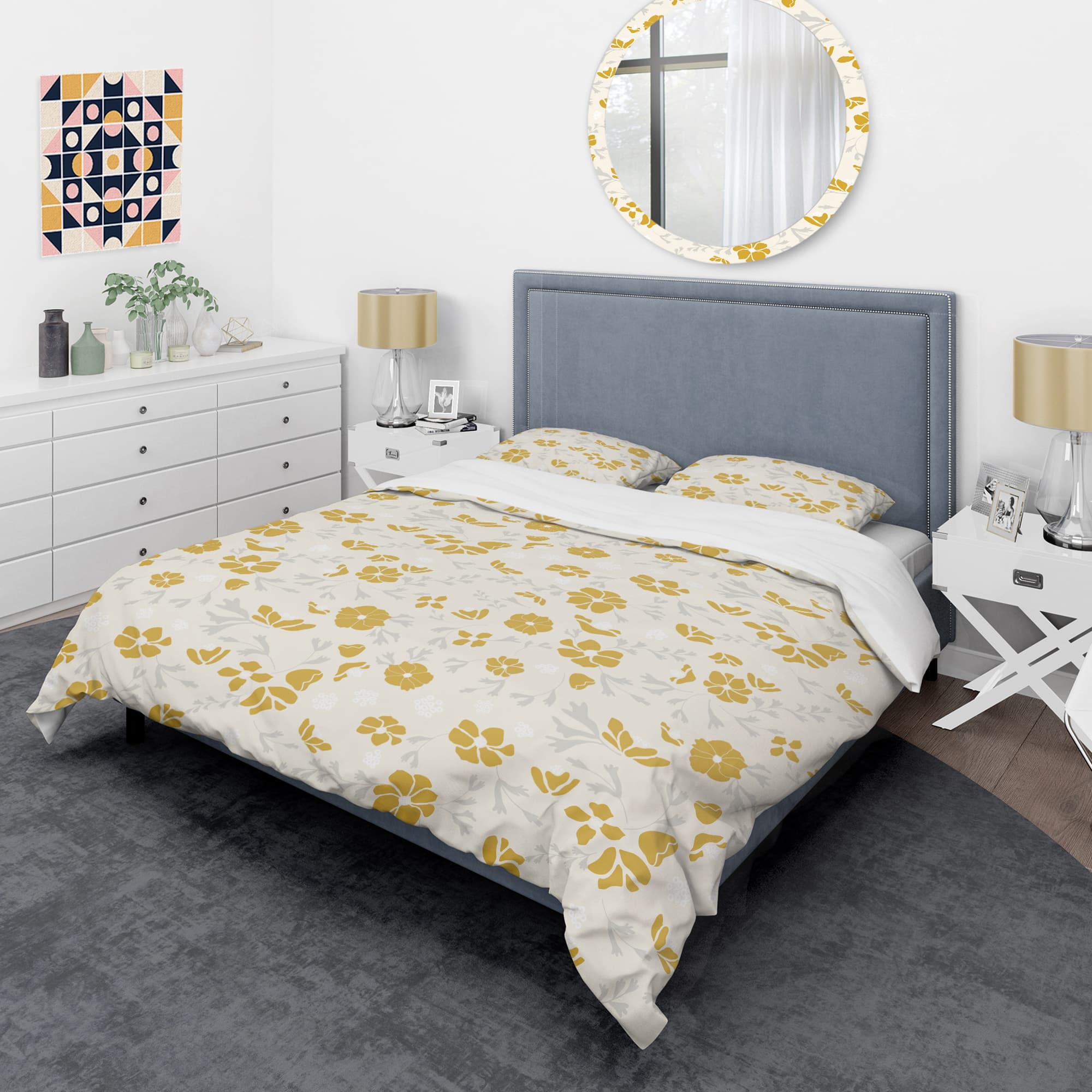Designart 'Retro Handdrawn Poppies III' Mid-Century Duvet Cover Set