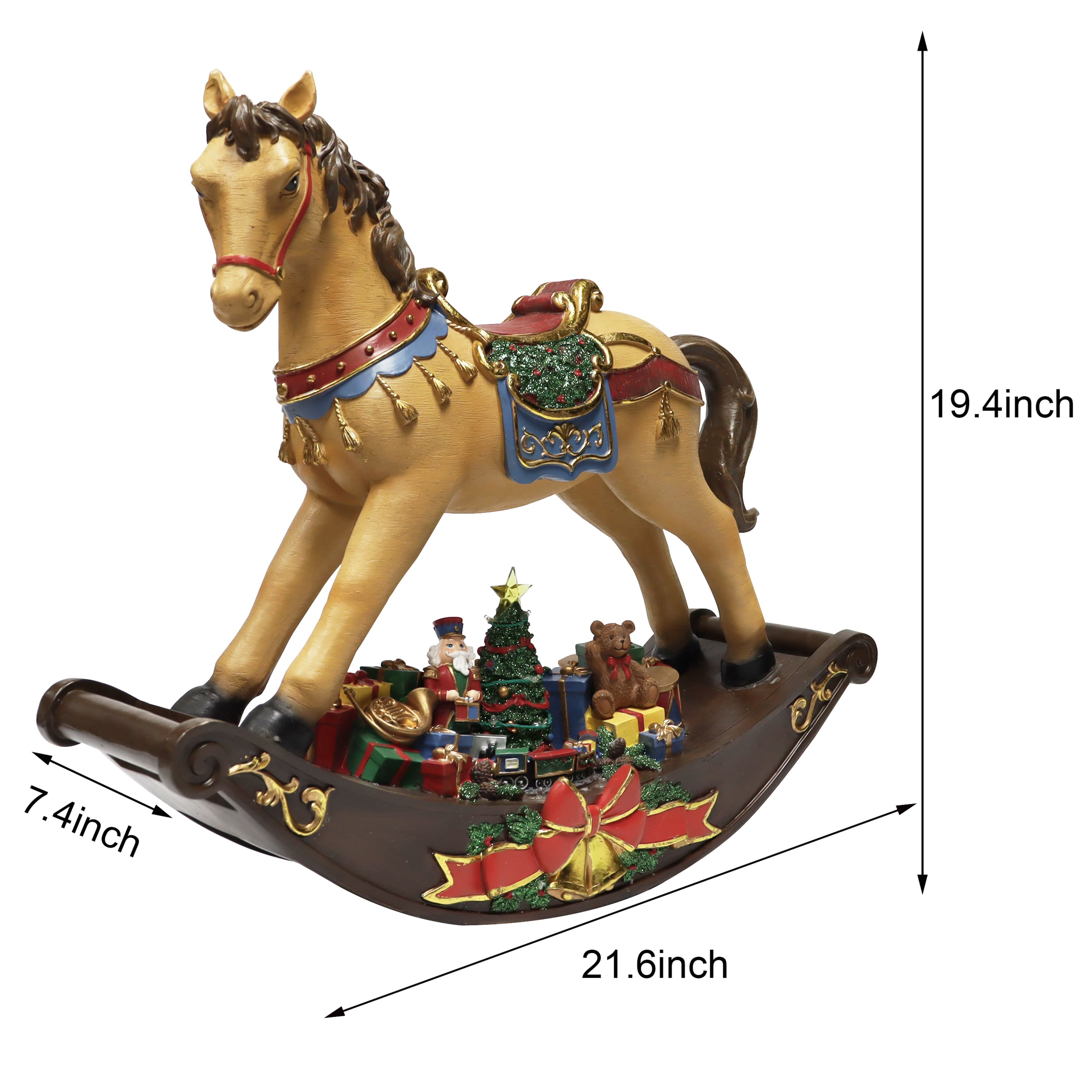 Moments in Time 19.5" Rocking Horse with Santa Placing Presents Scene