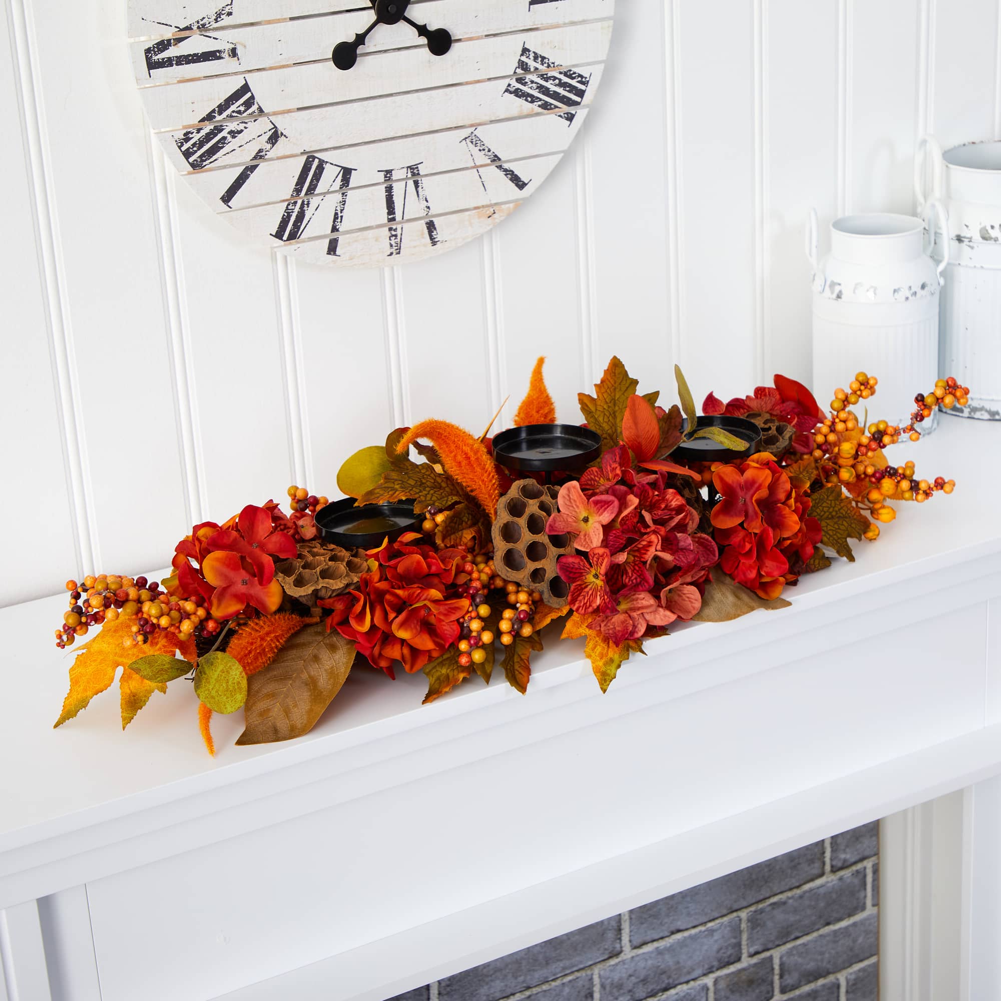 6" Fall Hydrangea, Lotus Seed & Berries Candelabrum