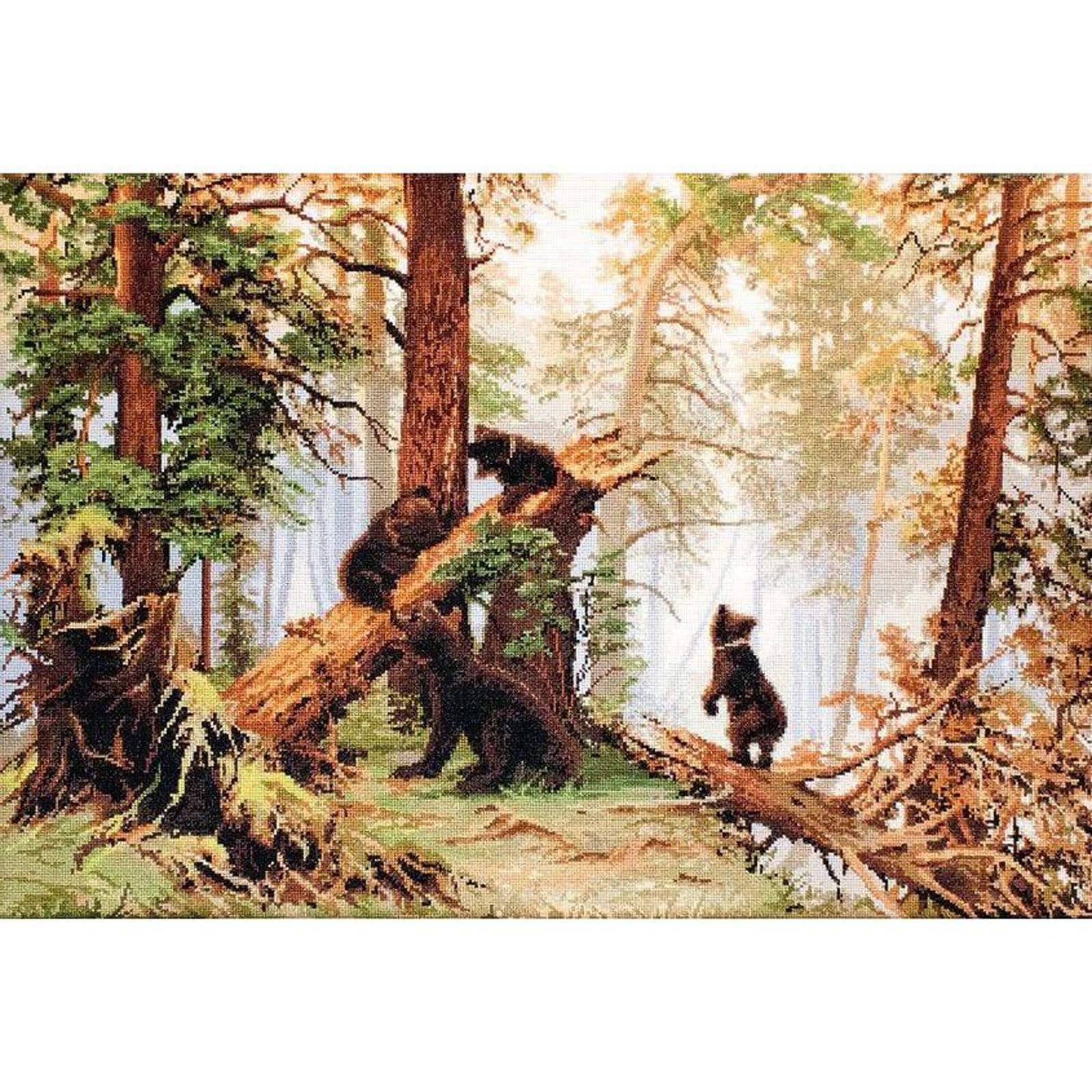 Luca-S Morning in a Pine Forest Counted Cross Stitch Kit