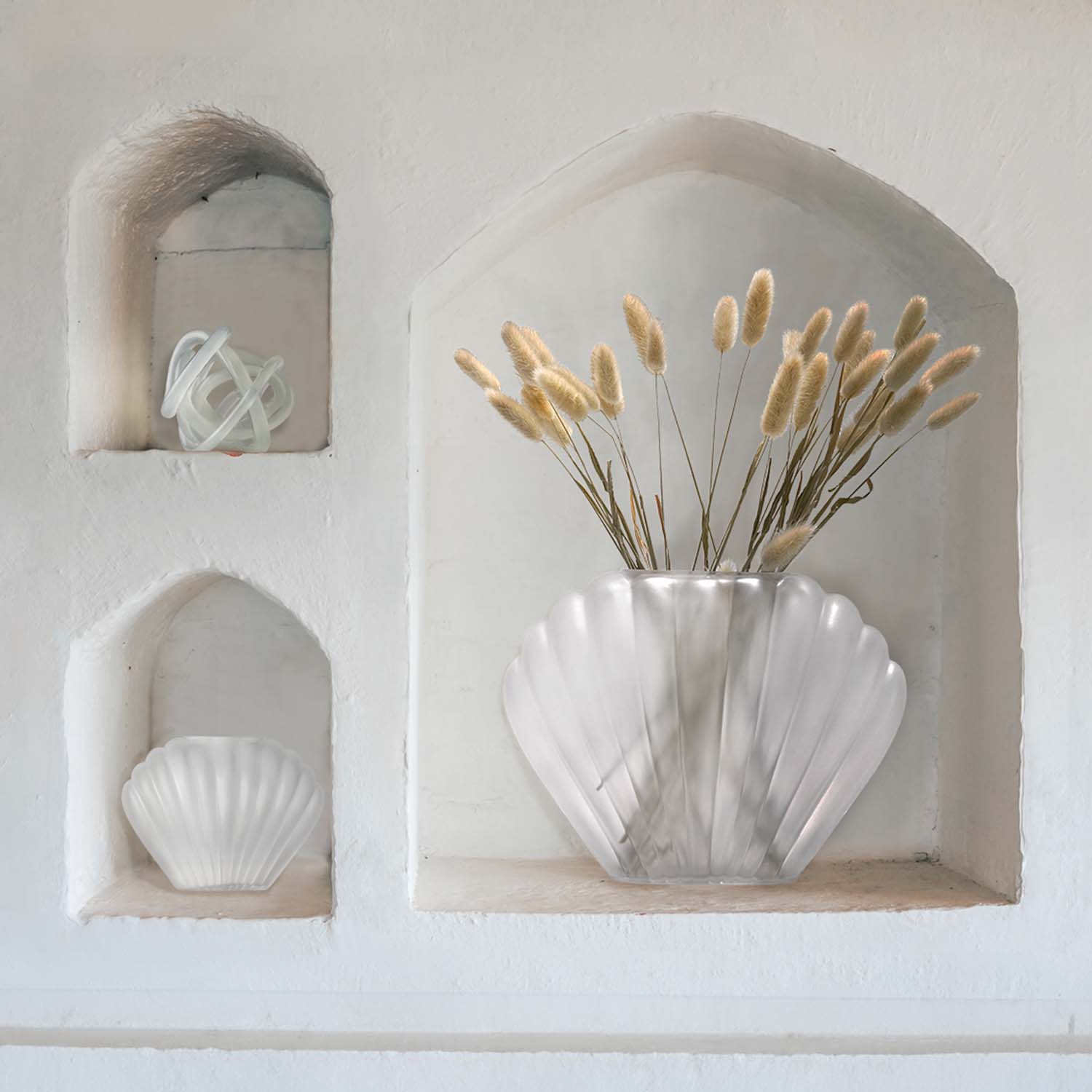 American Art Decor White Sea Scallops Misted Glass Vase Set