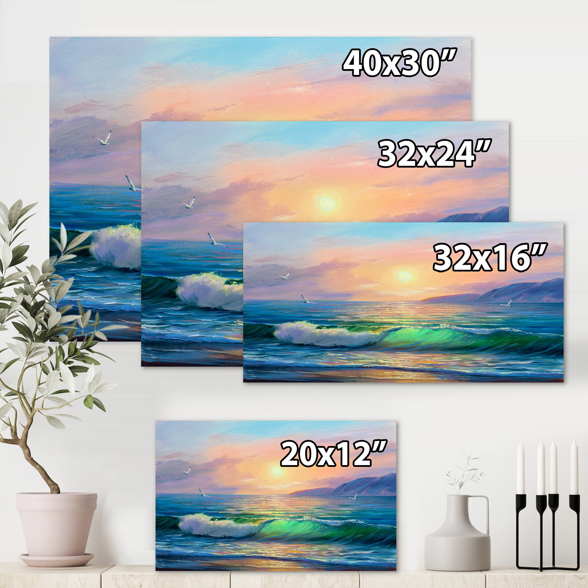Designart - Blue Waves Breaking At The Beach V - Nautical & Coastal Canvas Wall Art Print