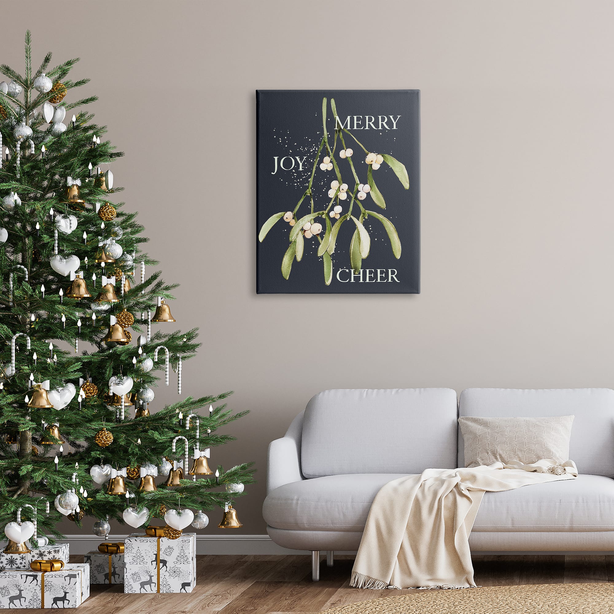 Stupell Industries Merry Joy Cheer Holly Berries Canvas Wall Art