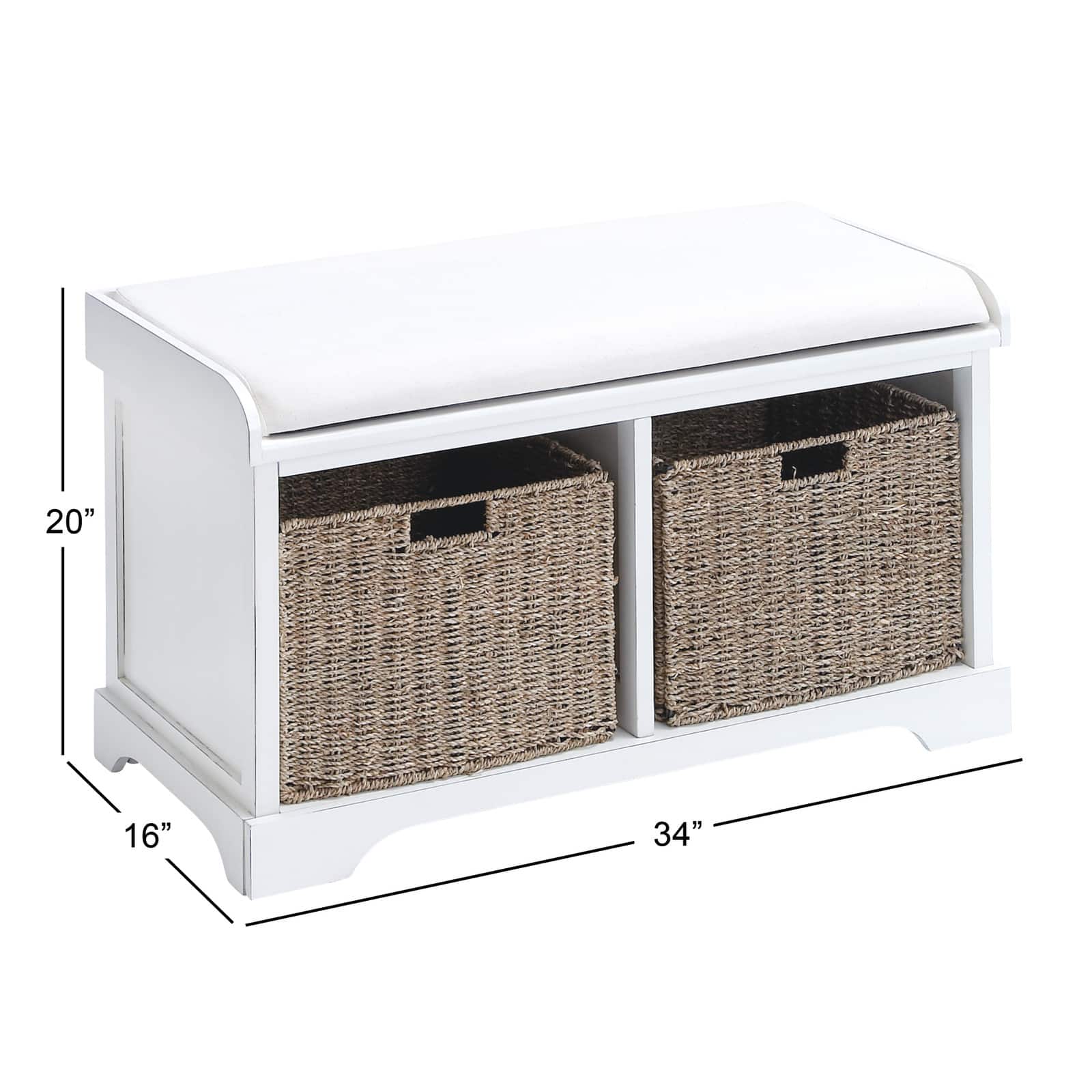 White Traditional Wood Storage Bench, 20" x 34"