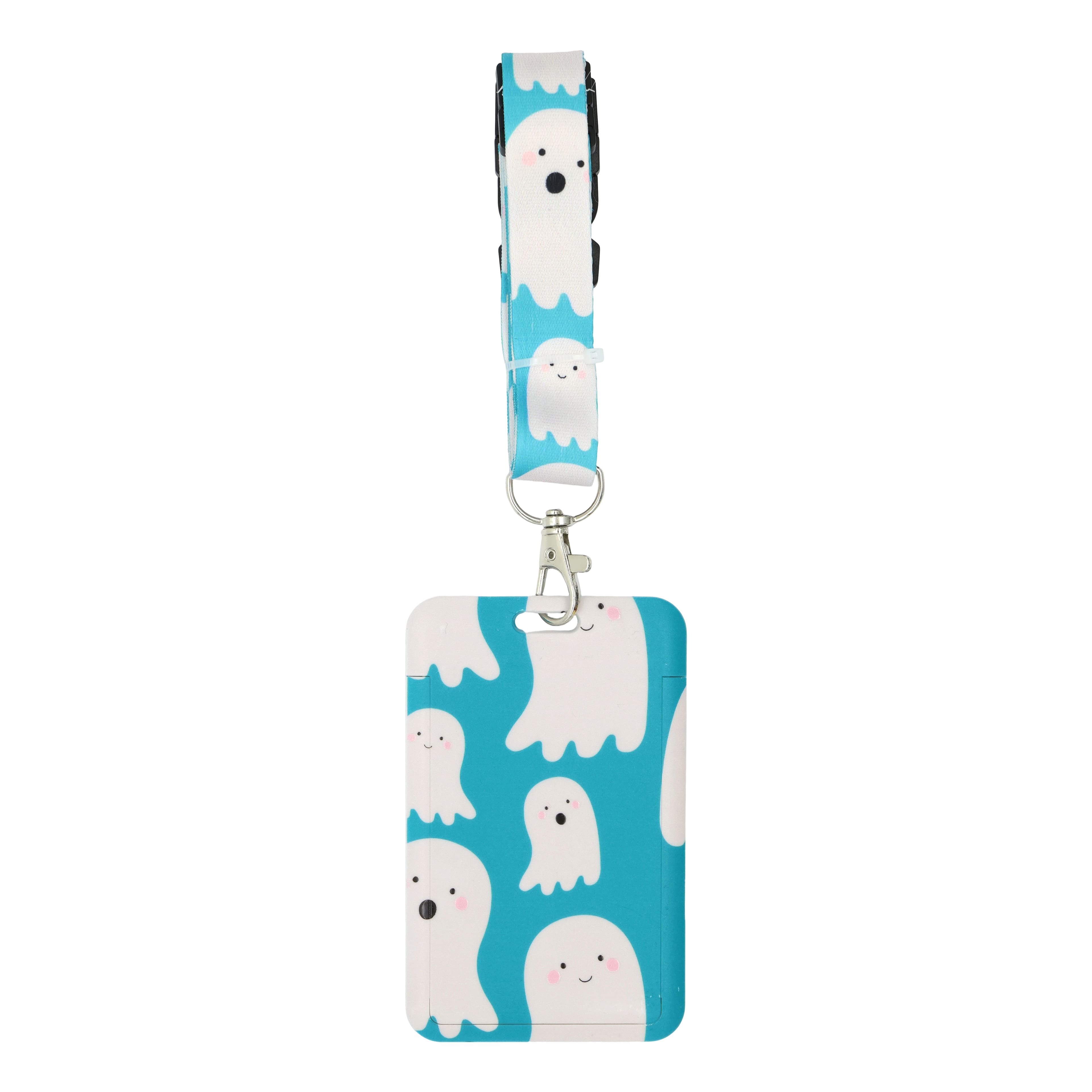 Blue & White Ghosts Lanyard ID Holder by Creatology®