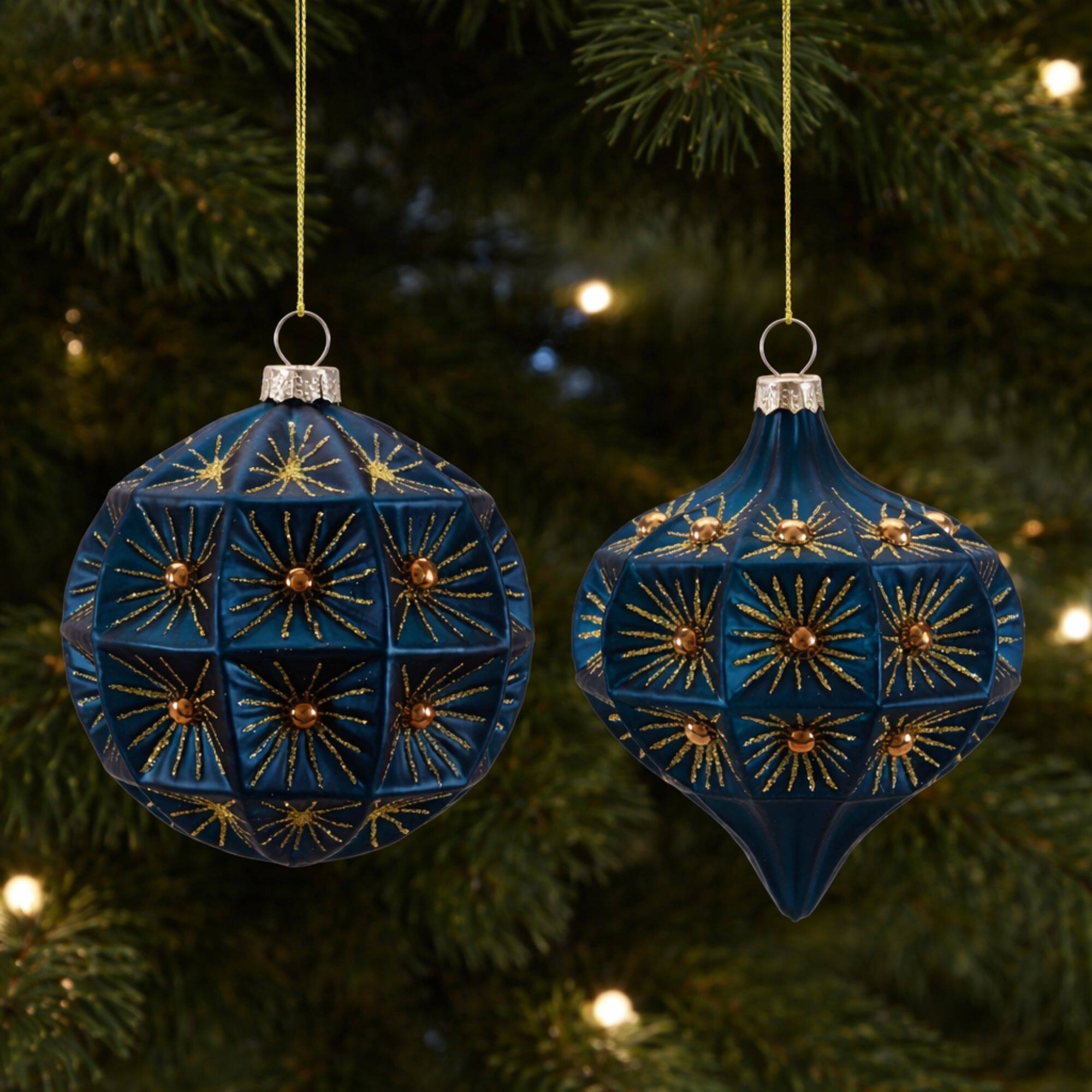 Melrose Blue Glass Round Ornaments Set