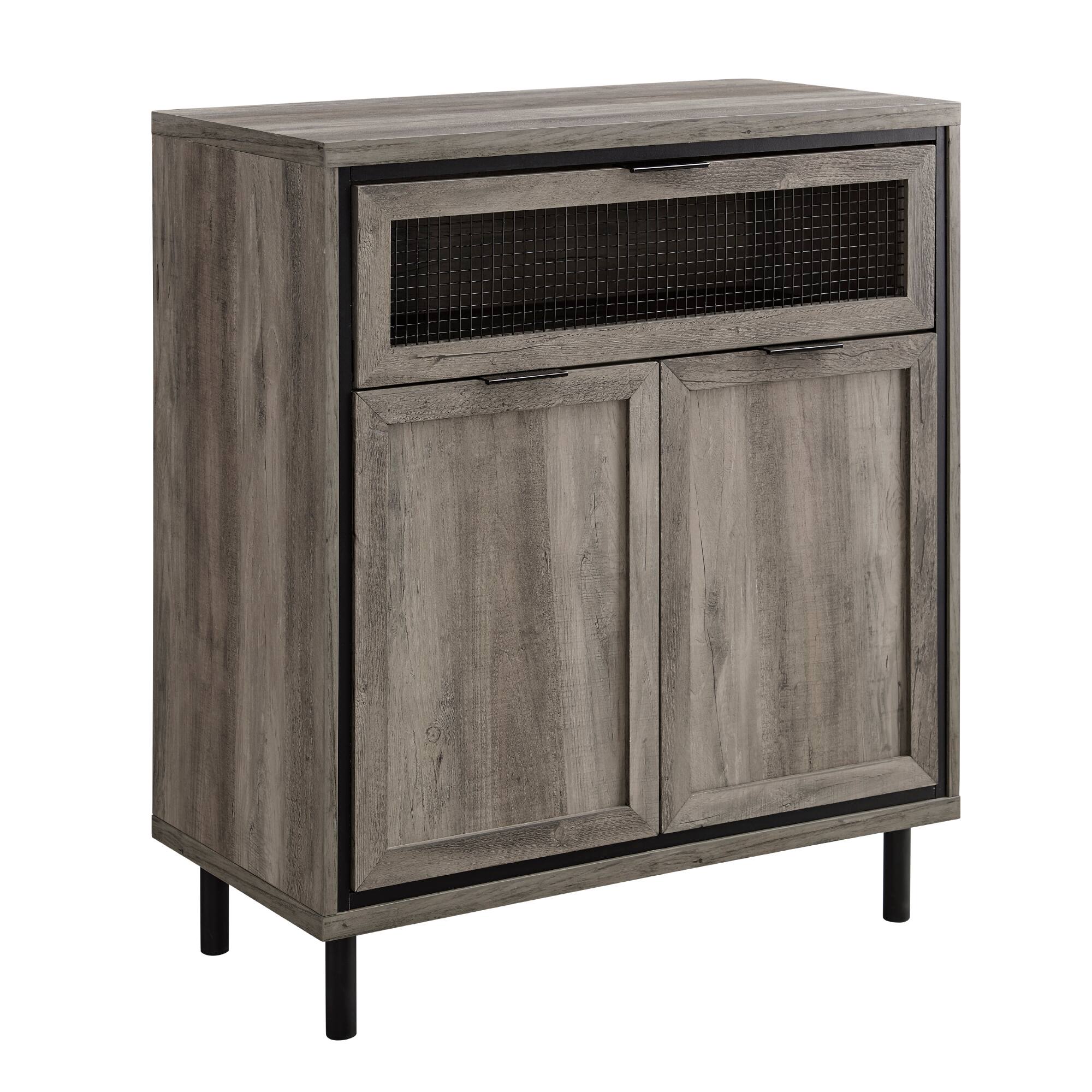 Walker Edison Gray Wash Mesh Metal Accent Cabinet