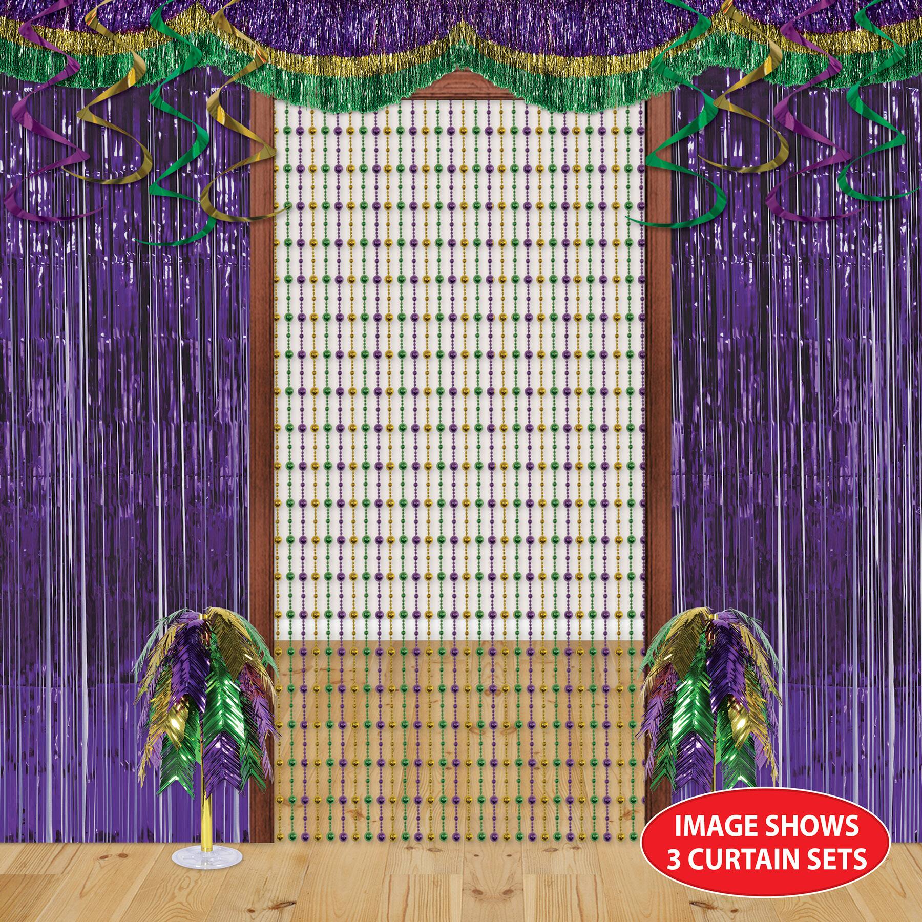 Beistle 24" x 6.5ft. Mardi Gras Disco Ball Bead Curtain set