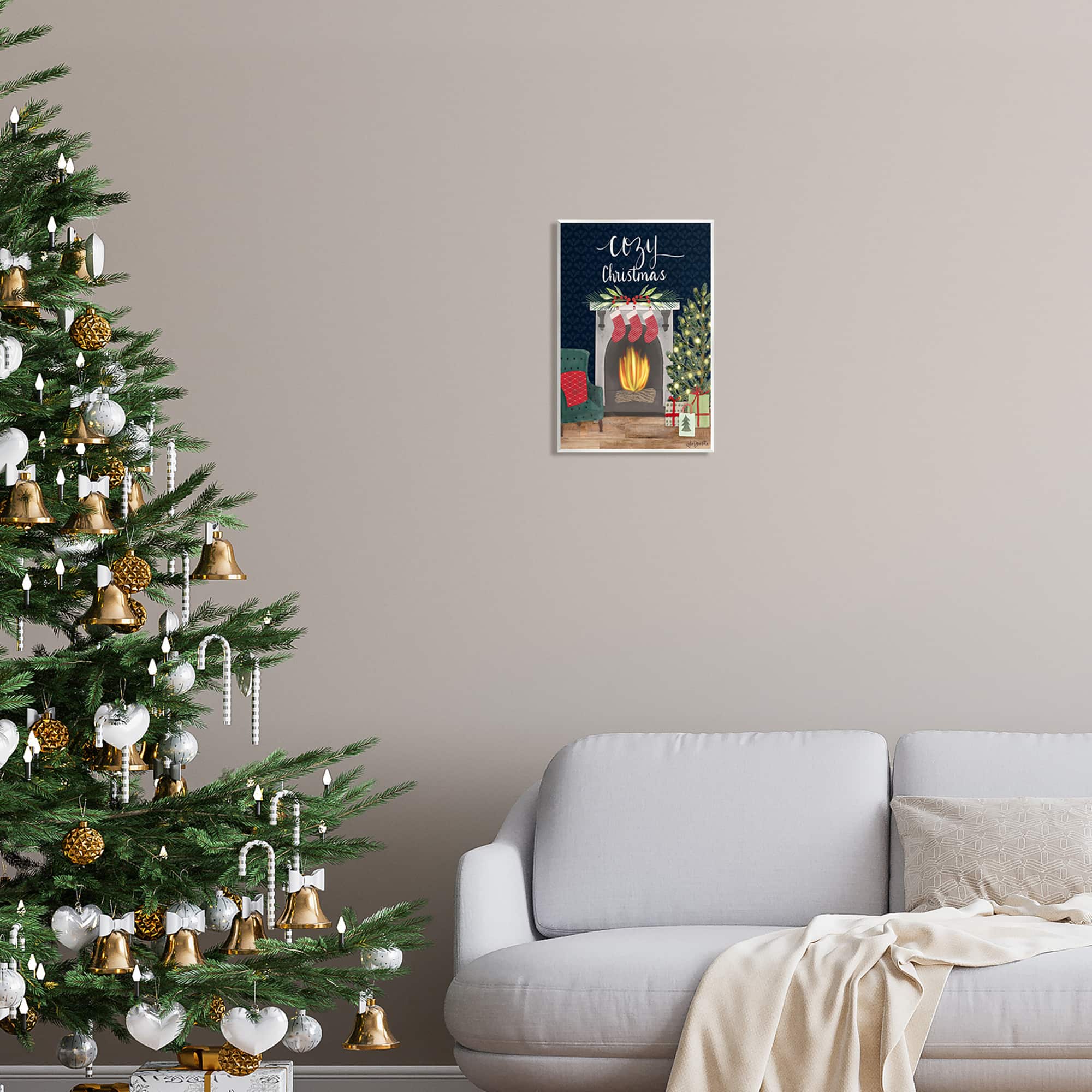 Stupell Industries Cozy Christmas Fireplace Mantel Wall Plaque Art