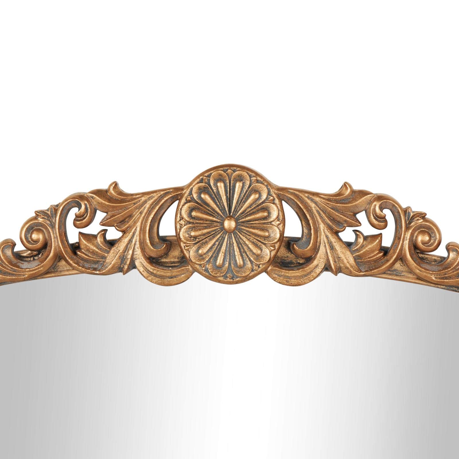 33" Gold Metal Scroll Orante Antique Arch Wall Mirror with Beaded Frame